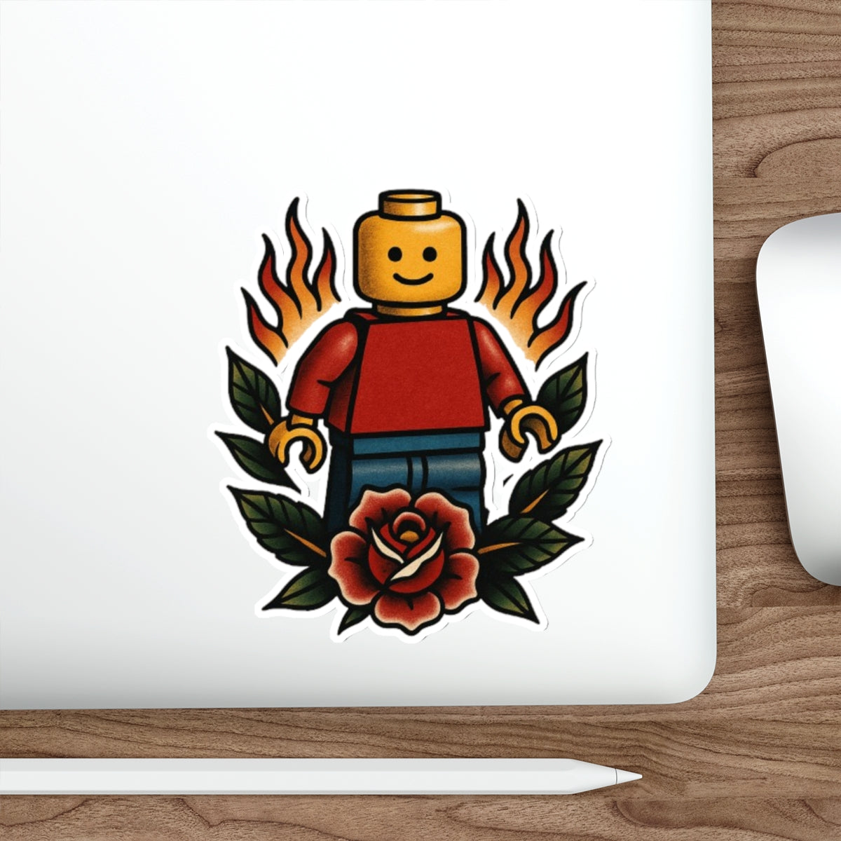 Lego-Inspired Flame Rose Sticker – Toy & Tattoo Mashup Vinyl Decal