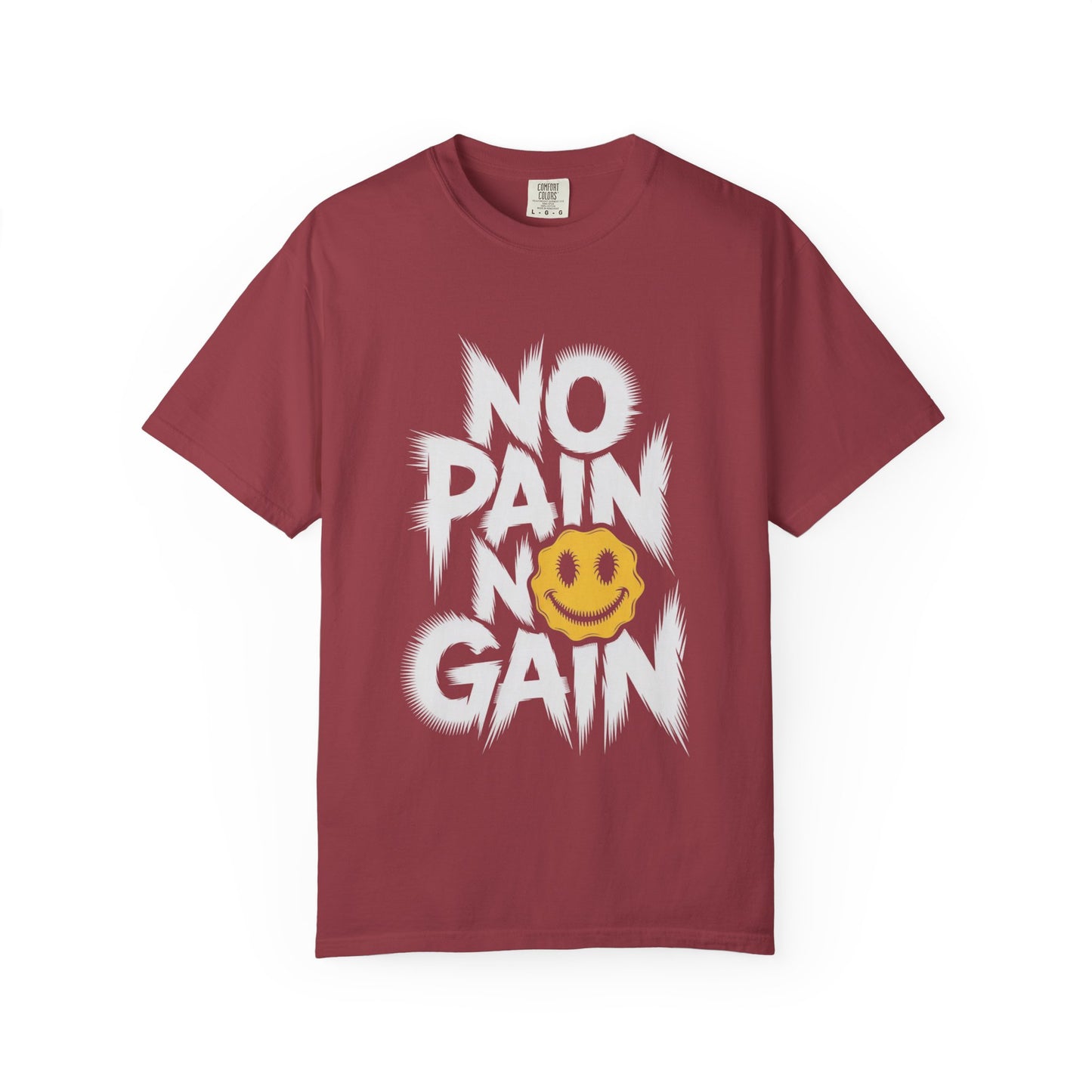 No Pain No Gain Tee – Bold Smiley Face Workout Shirt