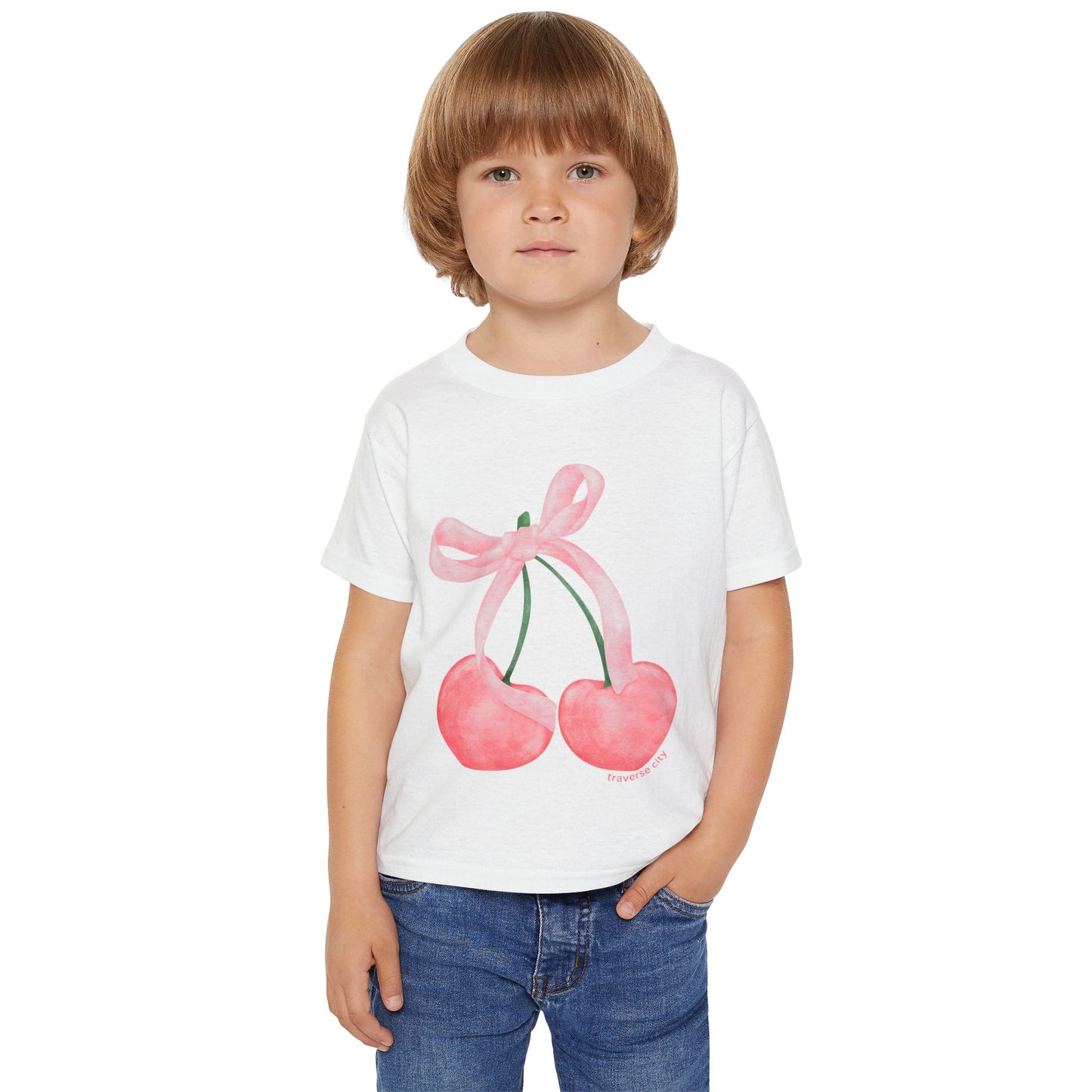 Traverse City Toddler T-Shirt β Cute Cherry & Bow Michigan Shirt for Girls, Northern Michigan Gift
