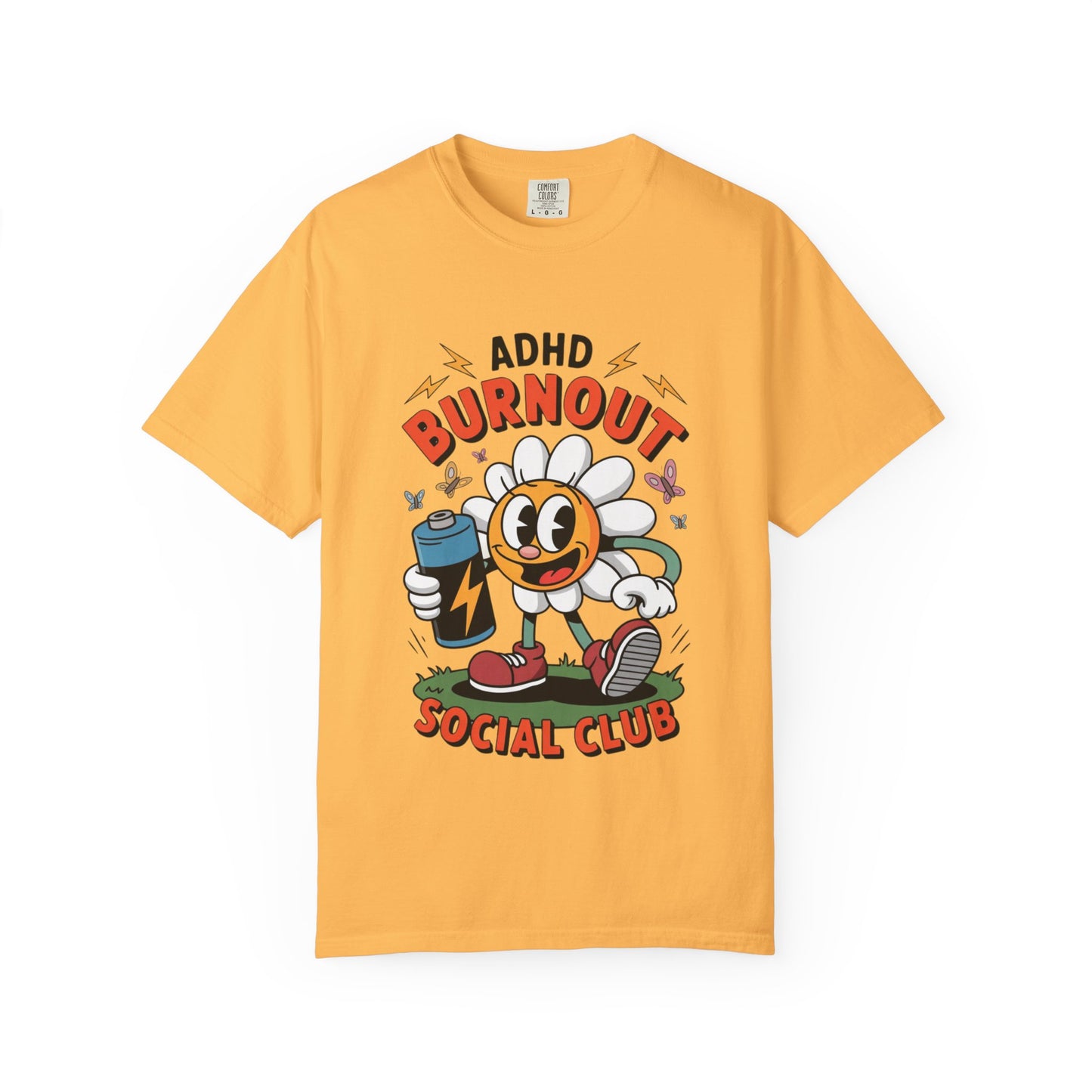 ADHD Burnout Social Club Tee – Funny Retro Flower Character Shirt