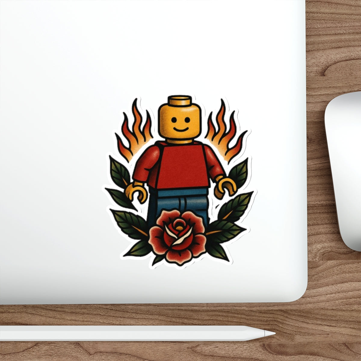 Lego-Inspired Flame Rose Sticker – Toy & Tattoo Mashup Vinyl Decal