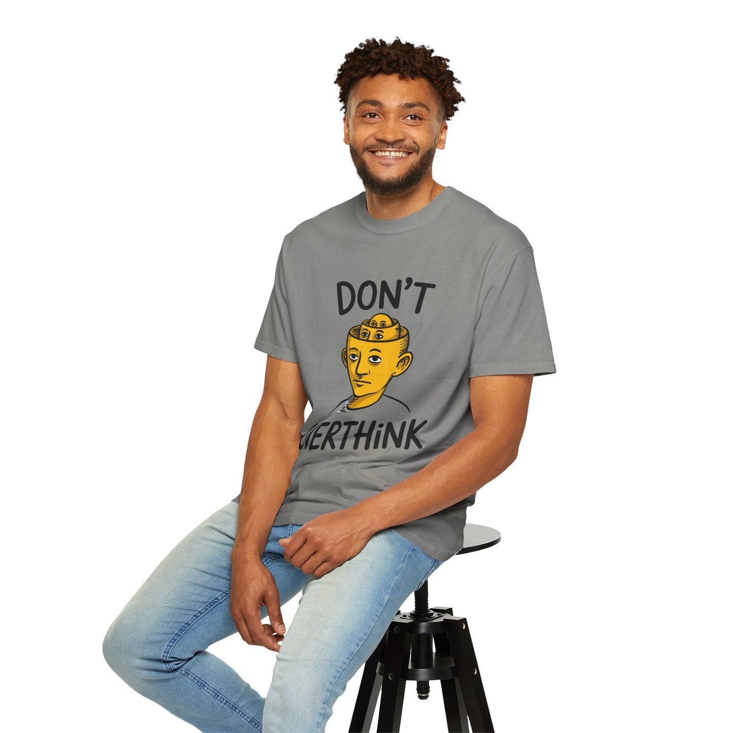 Don’t Overthink It Tee – Surreal Head Illustration Shirt