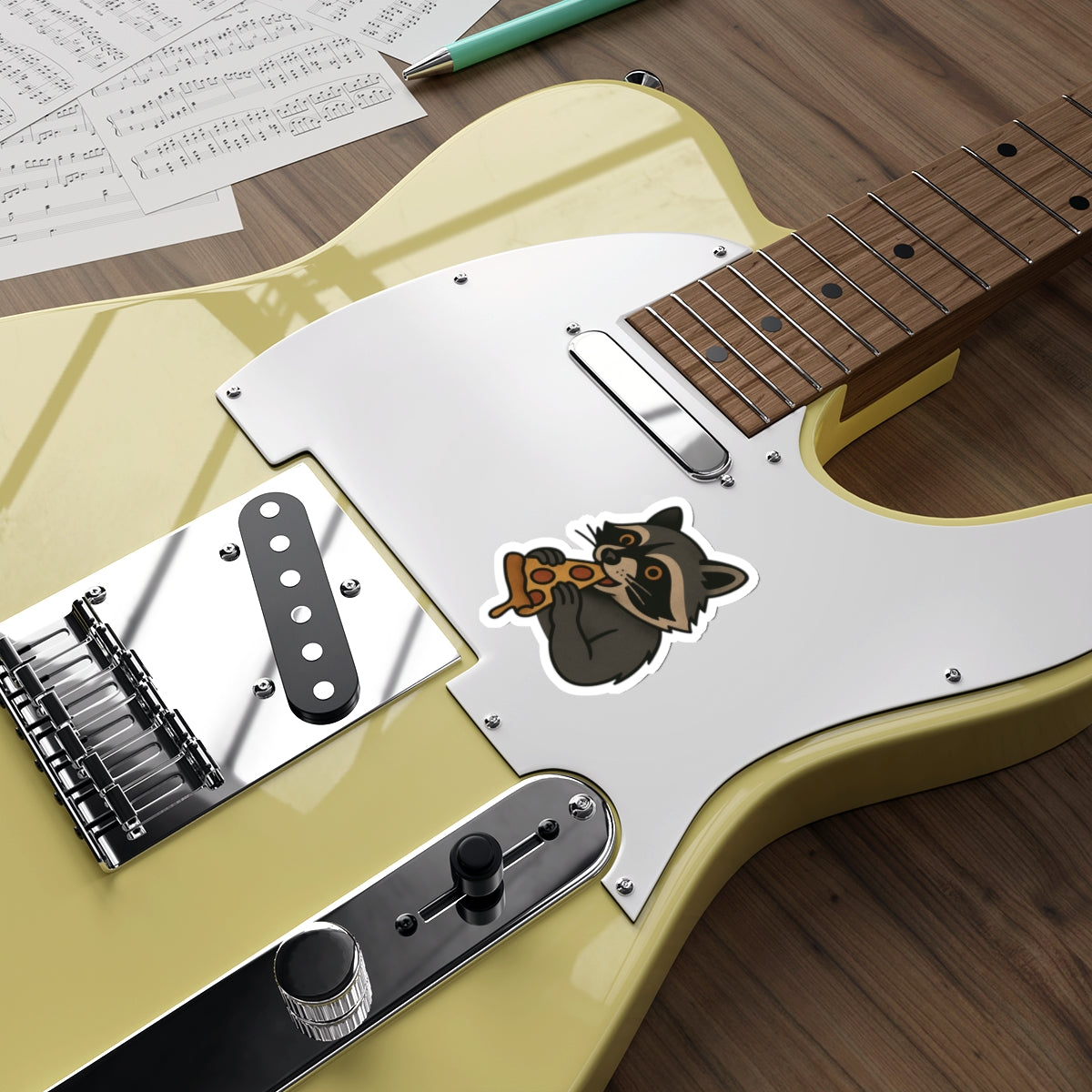 Pizza Raccoon Sticker – Mischievous Tattoo Style Vinyl Decal