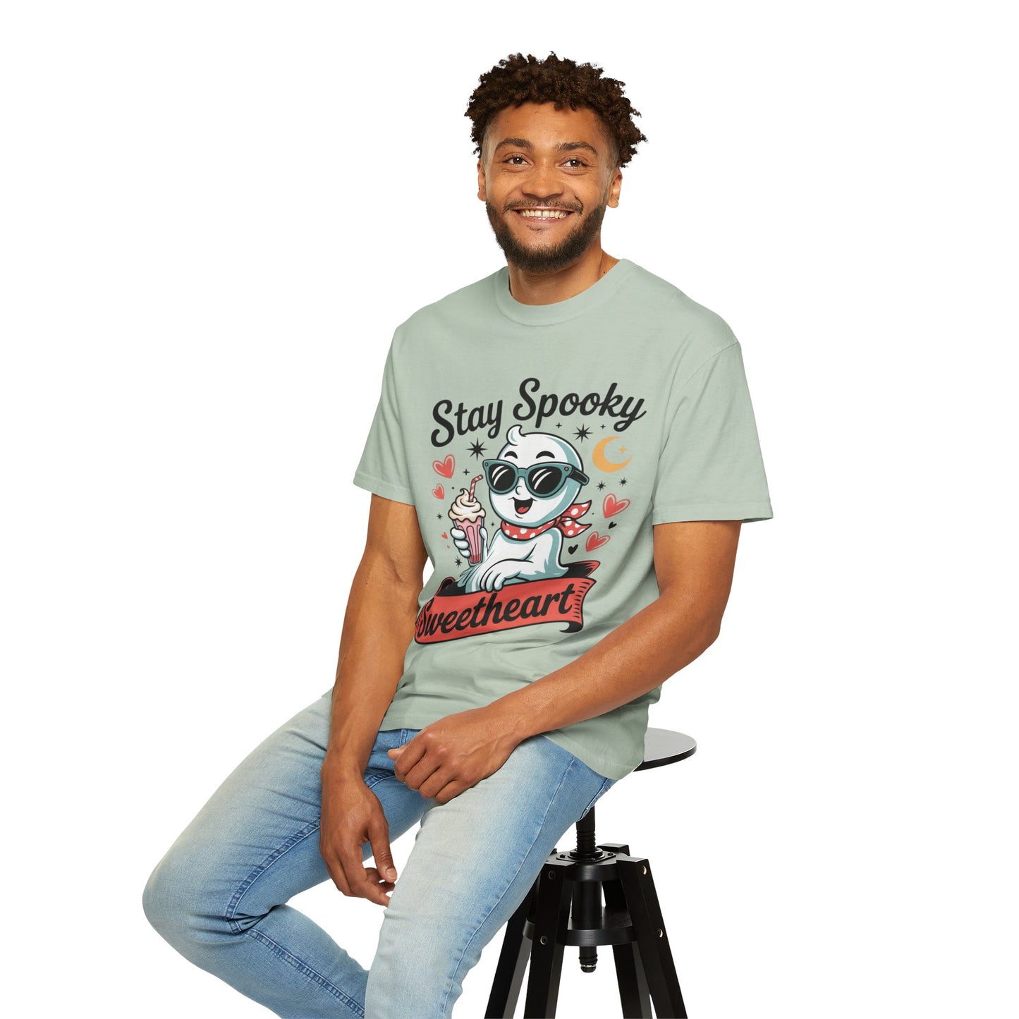 Stay Spooky Sweetheart Tee – Retro Ghost Milkshake Comfort Colors T-Shirt