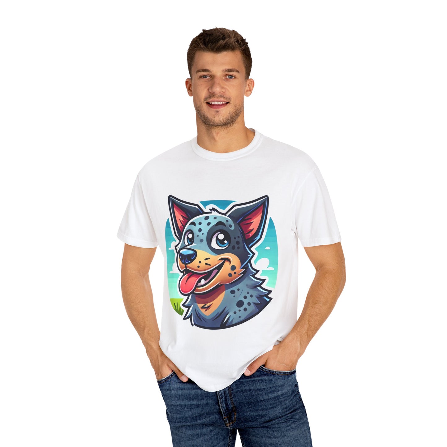 Happy Blue Heeler Cartoon Dog T-Shirt – Comfort Colors Unisex Garment-Dyed Tee