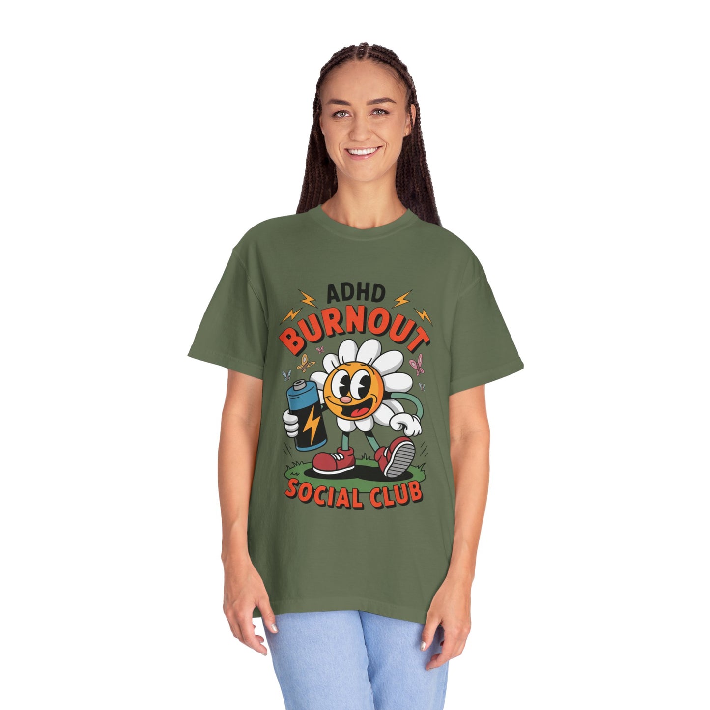 ADHD Burnout Social Club Tee – Funny Retro Flower Character Shirt