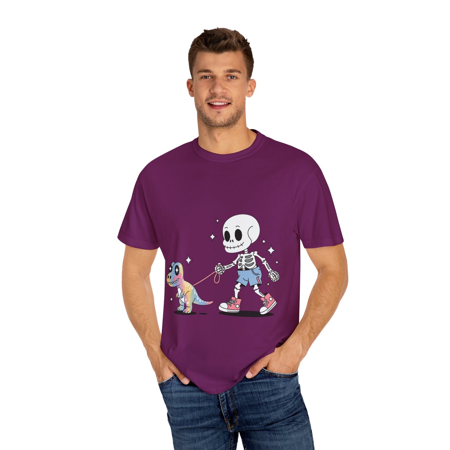 Dino Walk Tee – Skeleton Walking Rainbow Dinosaur Shirt