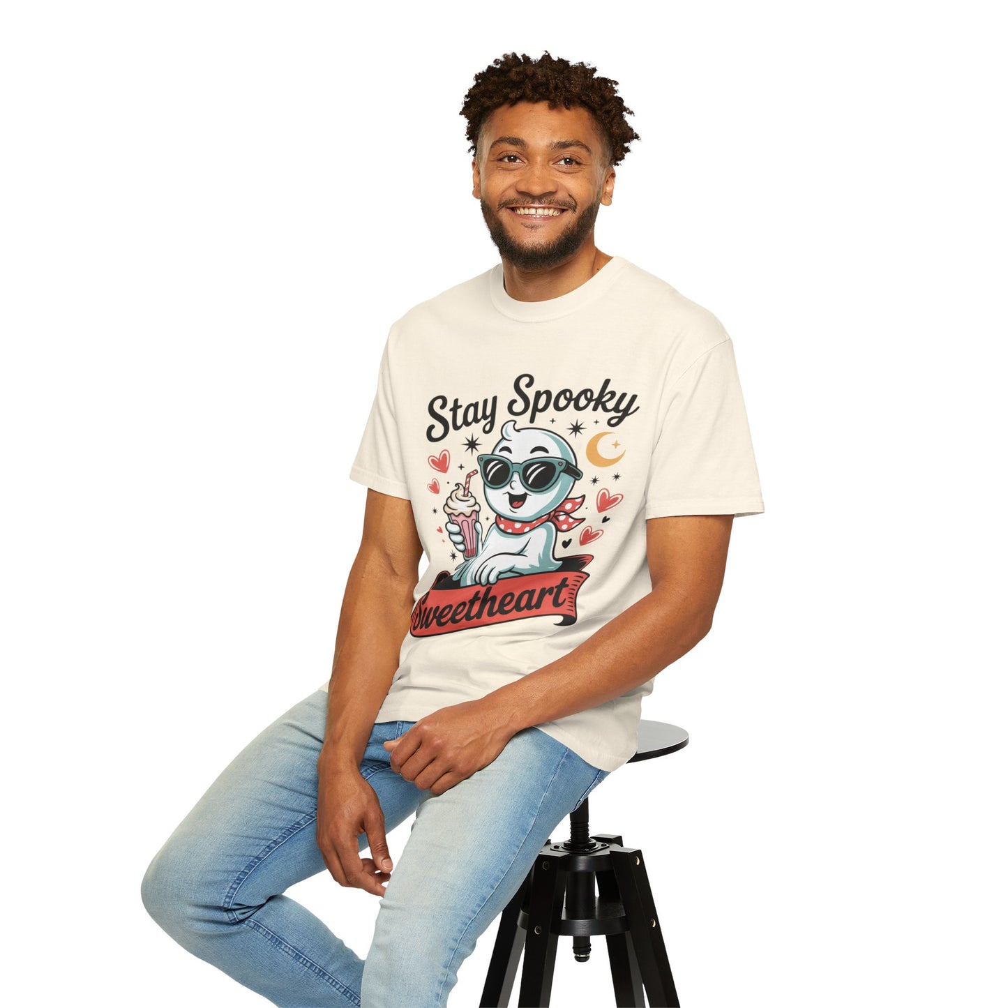 Stay Spooky Sweetheart Tee – Retro Ghost Milkshake Comfort Colors T-Shirt