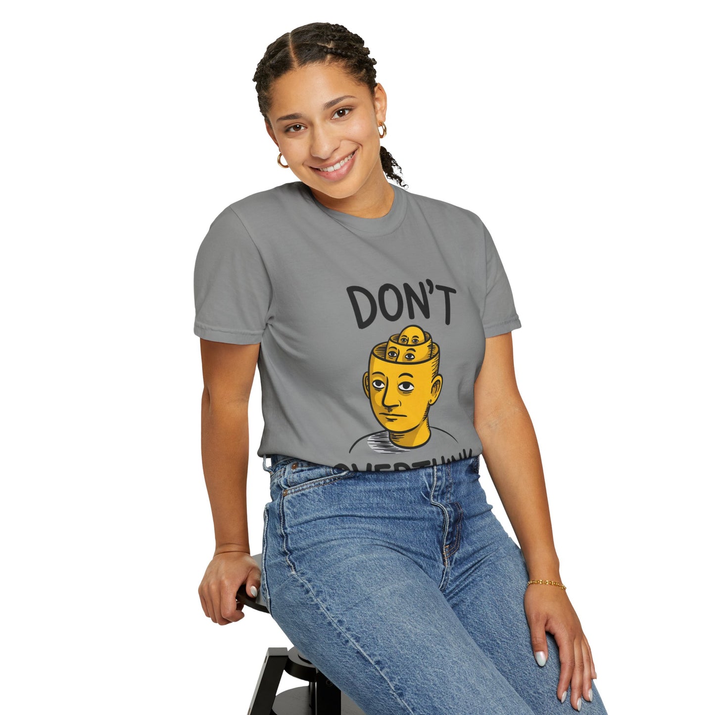 Don’t Overthink It Tee – Surreal Head Illustration Shirt