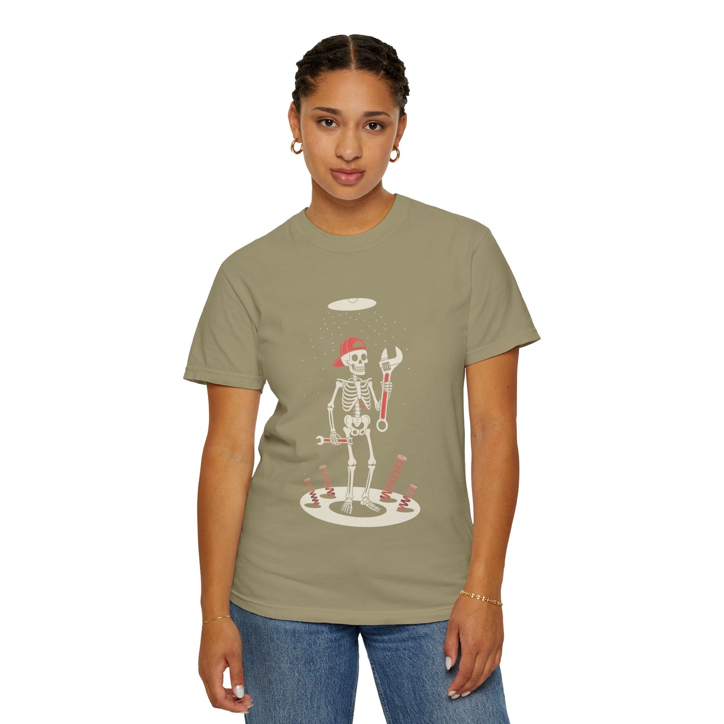 UFO Mechanic Skeleton Tee – Alien Abduction Fixer Shirt