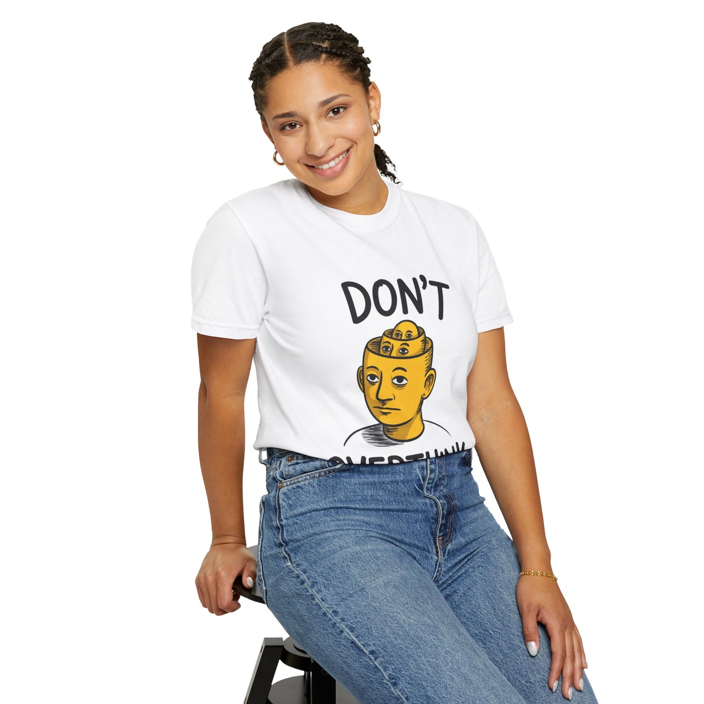 Don’t Overthink It Tee – Surreal Head Illustration Shirt