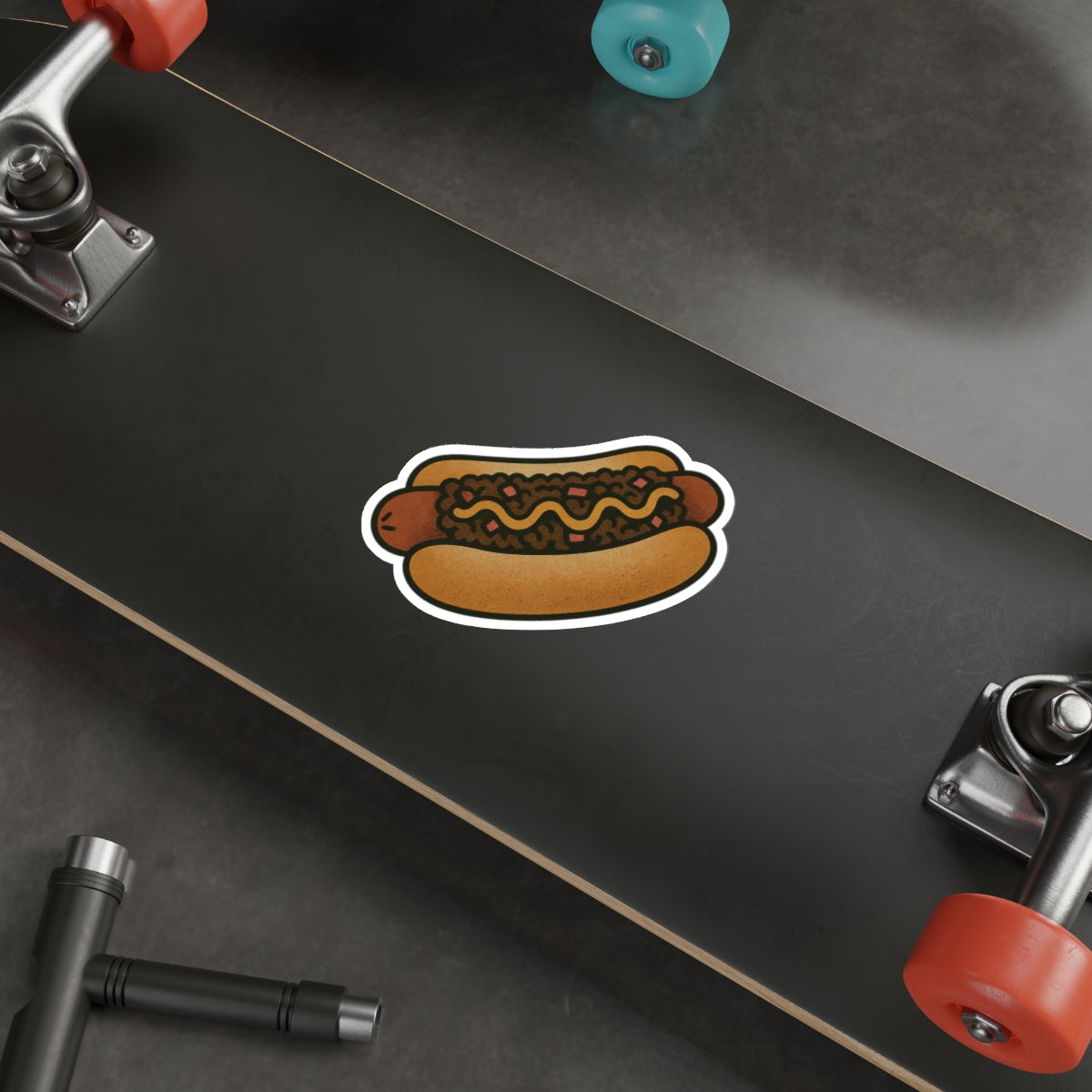 Chili Dog with Mustard Sticker – Tattoo Style Food Vinyl Decal