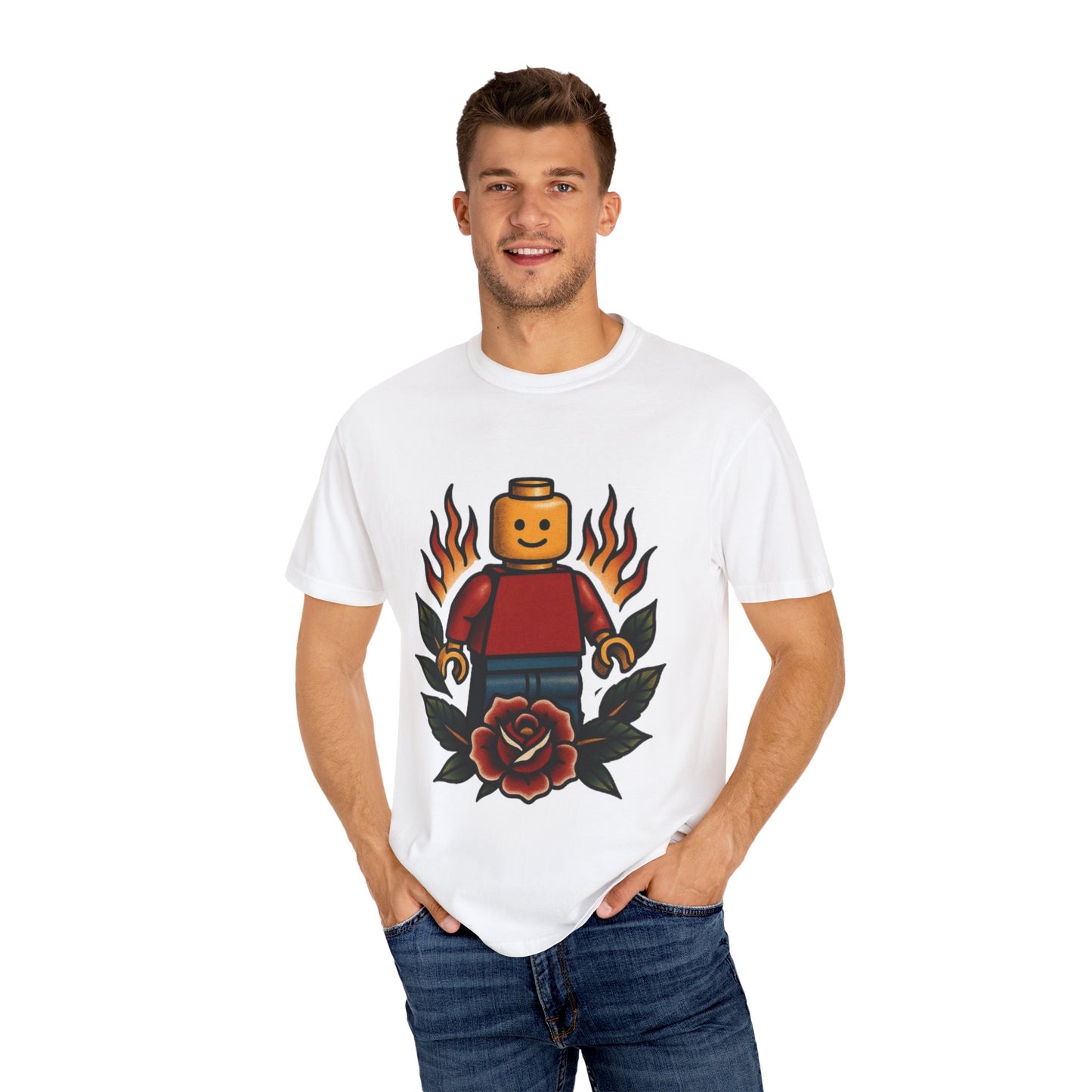 Lego Flame Rose Tattoo Tee – Comfort Colors Unisex Garment-Dyed T-Shirt