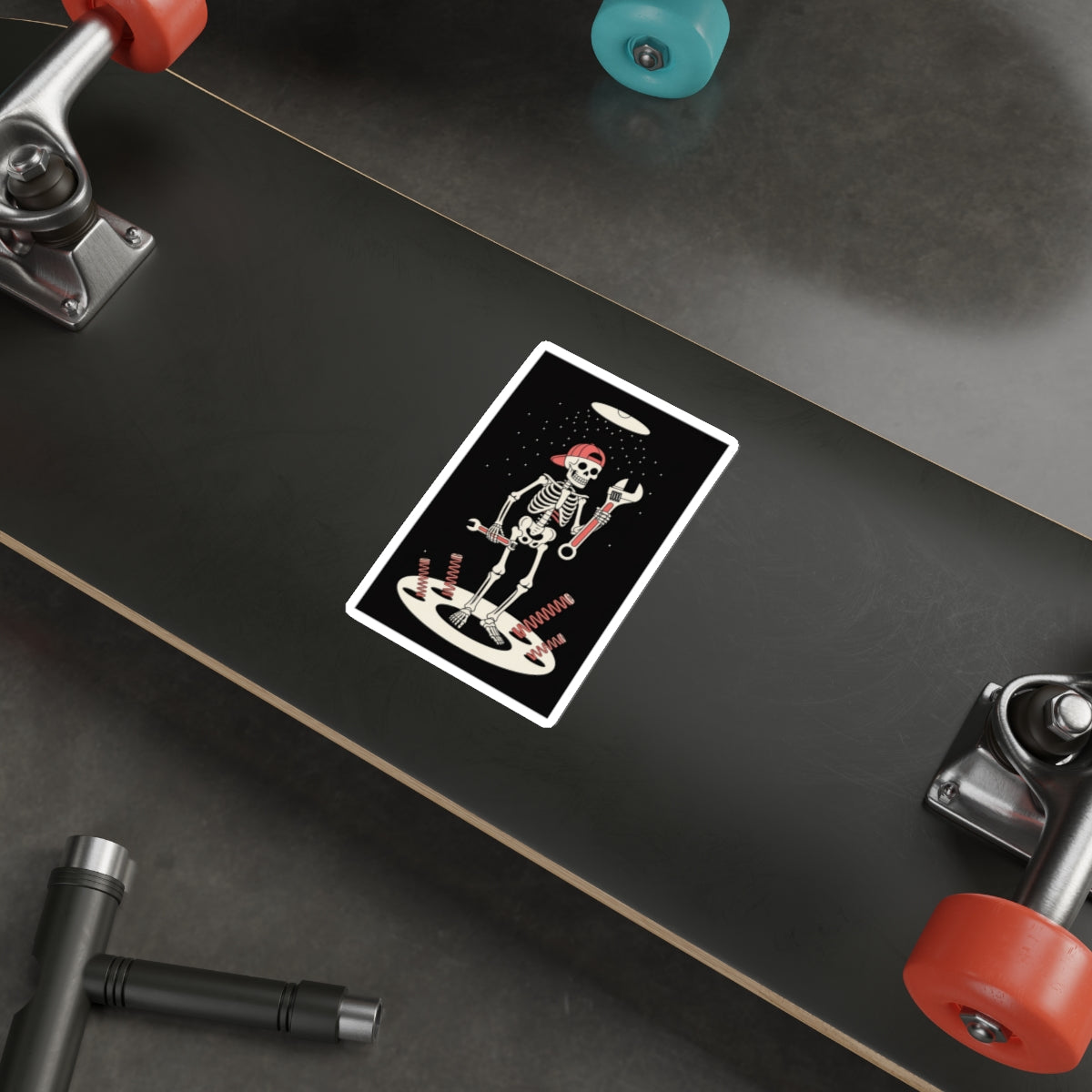 UFO Mechanic Skeleton Sticker – Die-Cut Vinyl Sticker