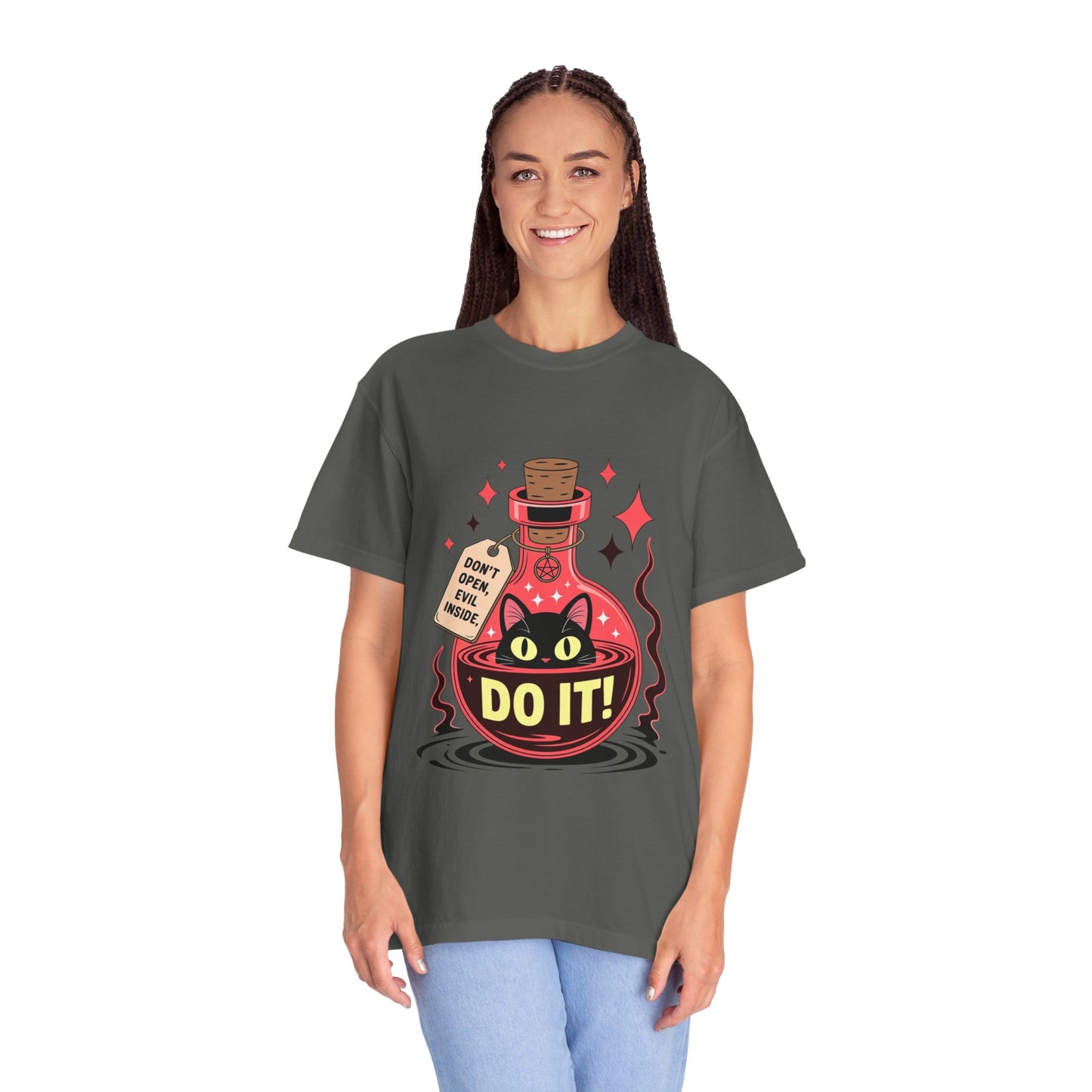 Evil Cat Potion Tee – Gothic Bottle Familiar Comfort Colors T-Shirt