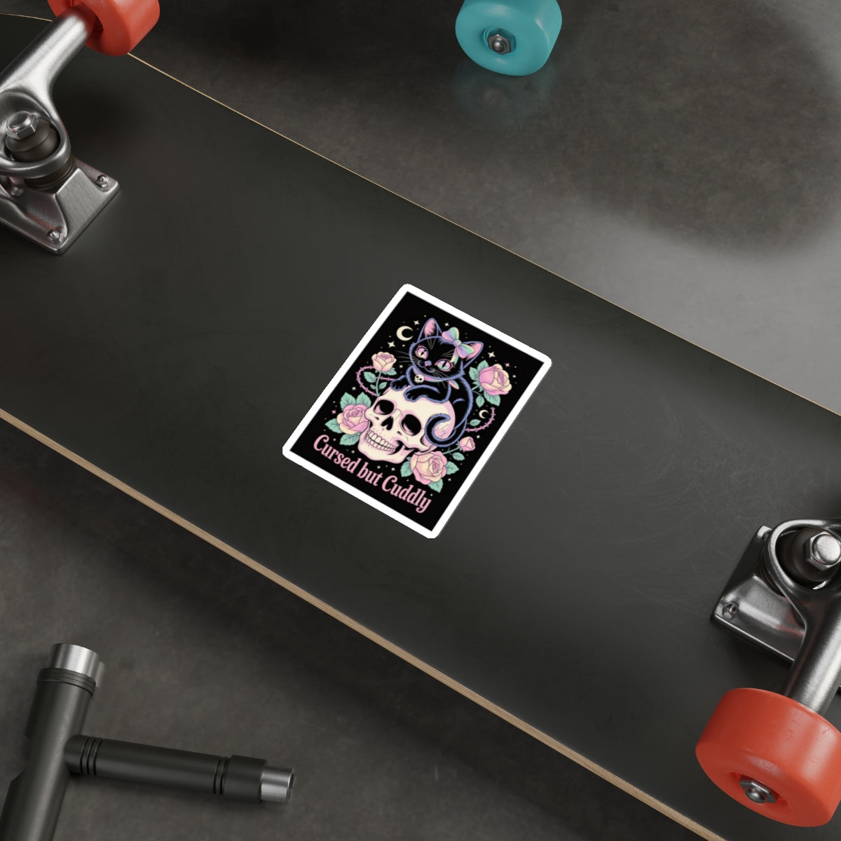 Cursed but Cuddly Cat Sticker – Die-Cut Vinyl Sticker