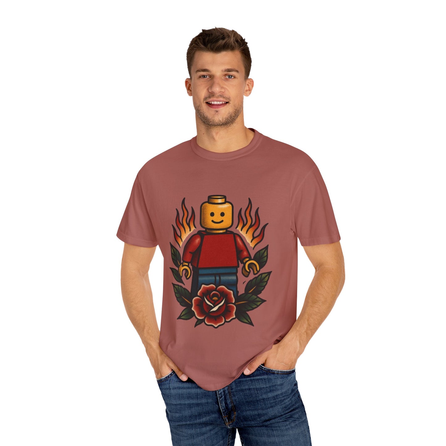 Lego Flame Rose Tattoo Tee – Comfort Colors Unisex Garment-Dyed T-Shirt