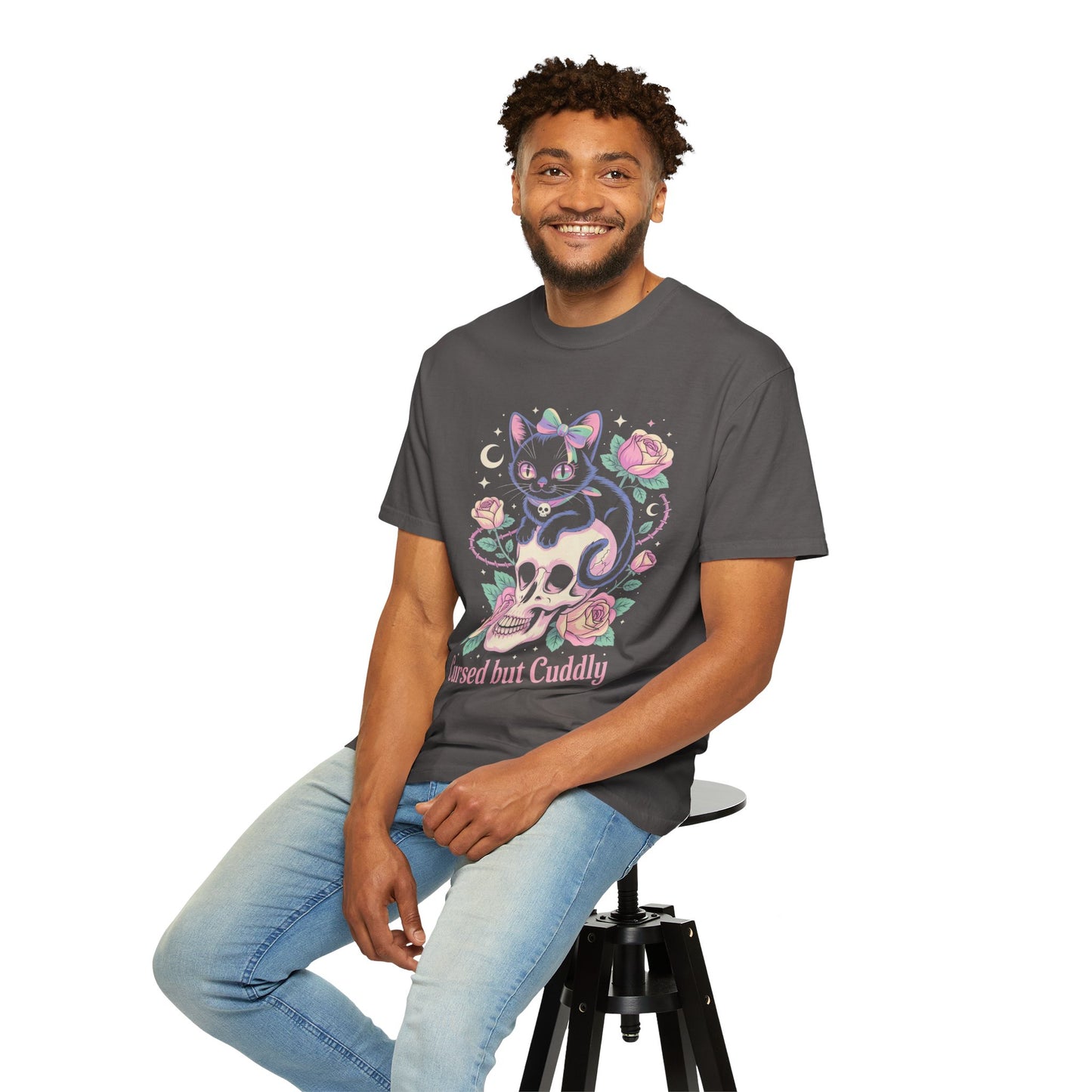 Cursed but Cuddly Cat Tee – Pastel Goth Black Cat T-Shirt