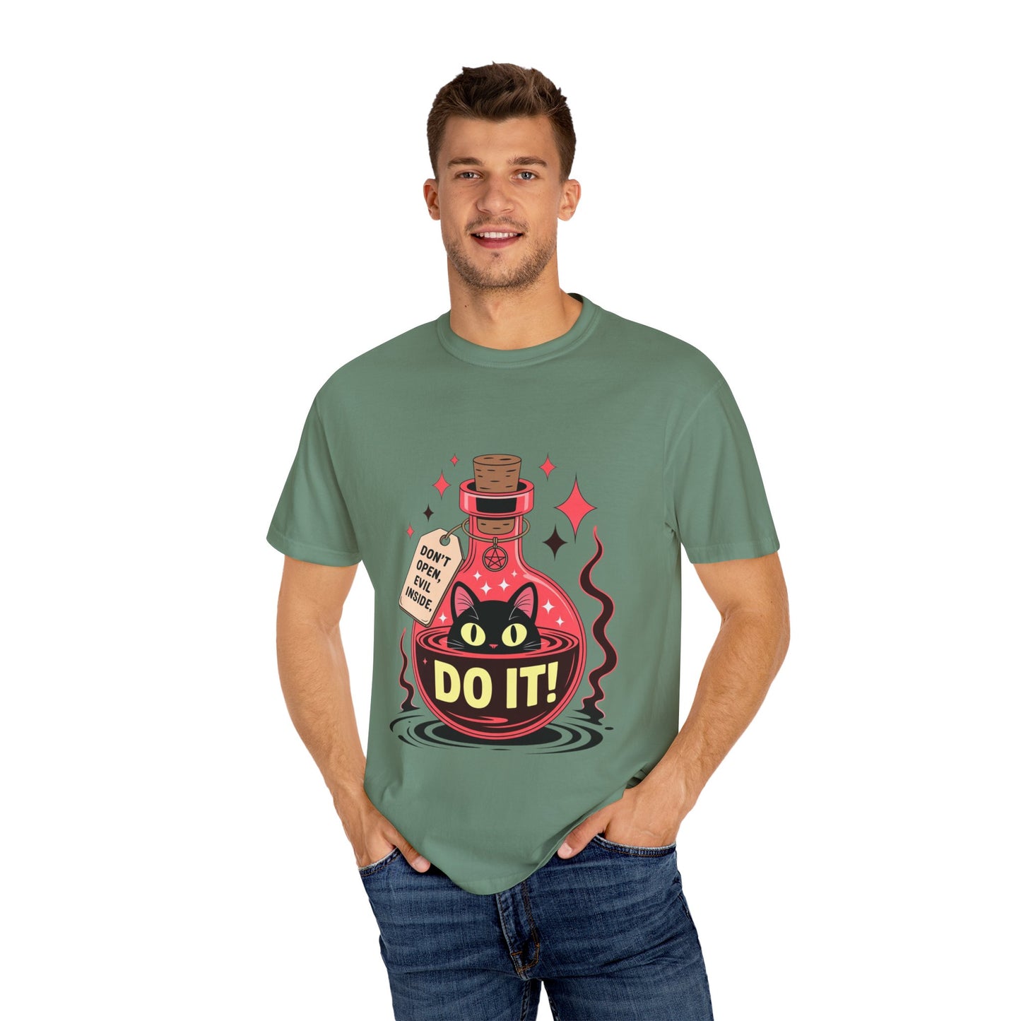 Evil Cat Potion Tee – Gothic Bottle Familiar Comfort Colors T-Shirt