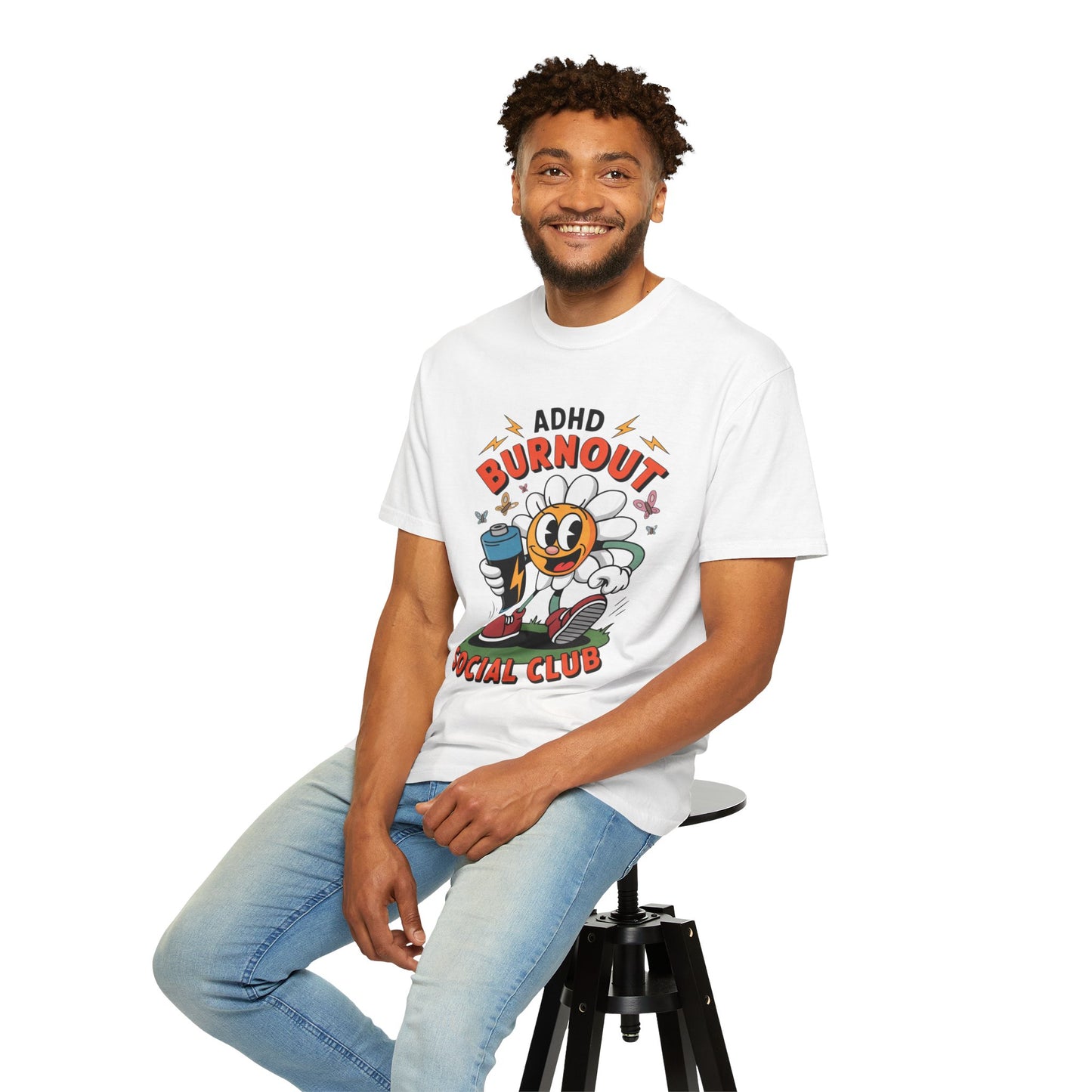 ADHD Burnout Social Club Tee – Funny Retro Flower Character Shirt