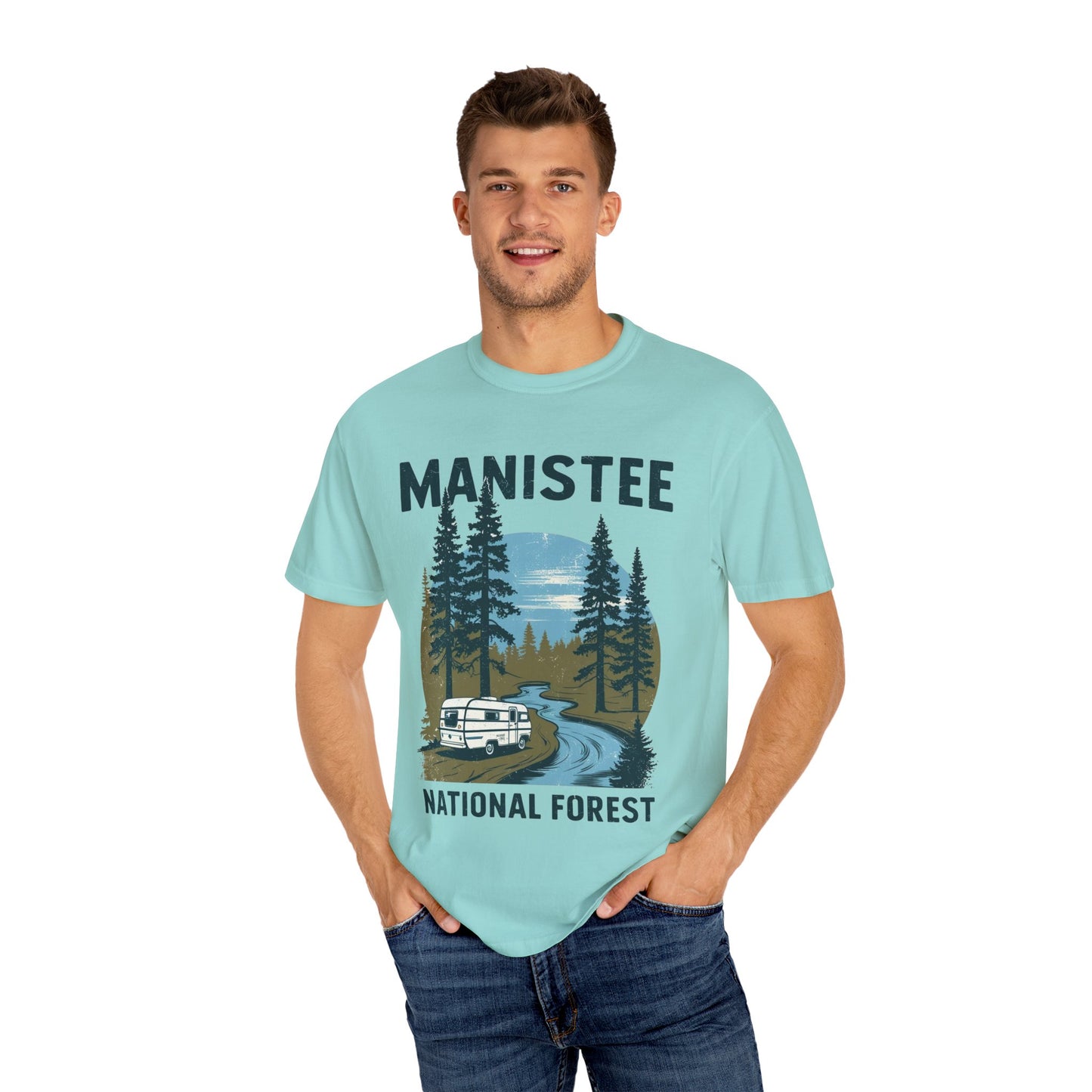 Manistee National Forest RV T-Shirt β Unisex Michigan Camping Tee with Trees & Camper Van Design