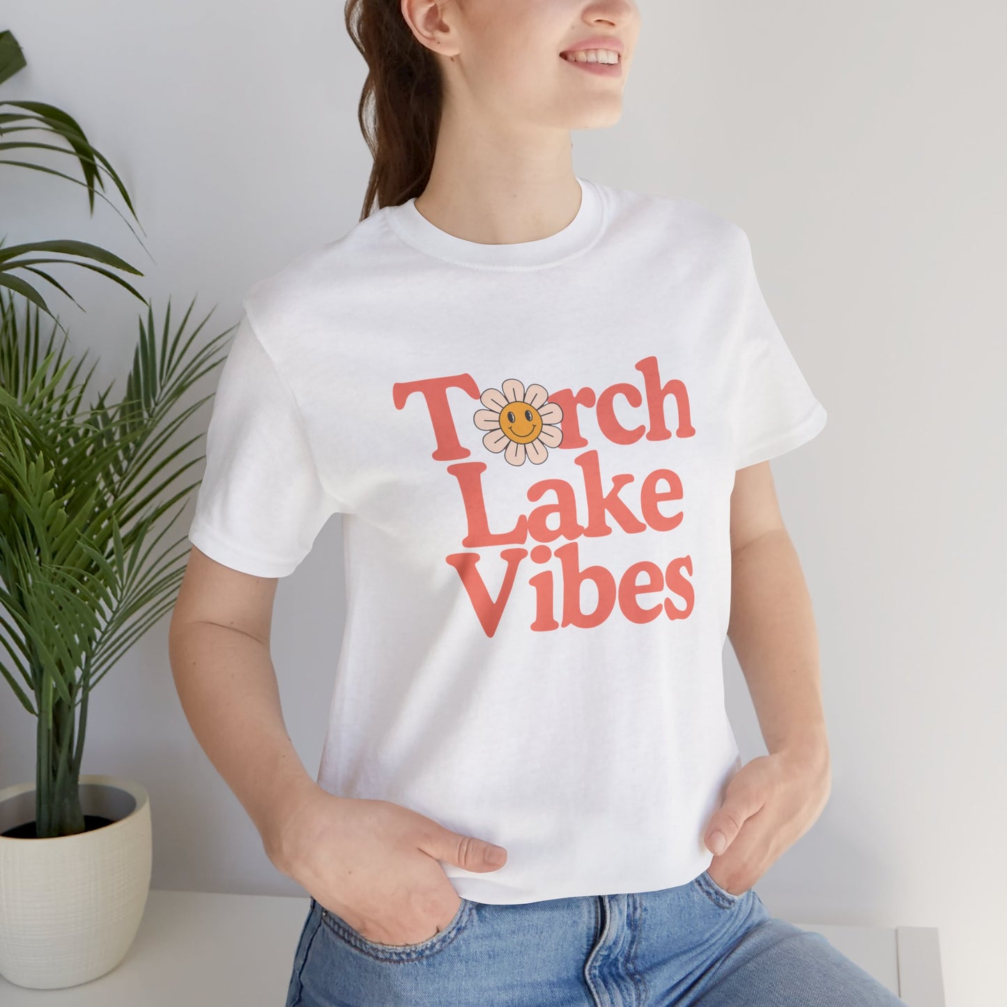 Torch Lake Vibes T-Shirt – Women’s Michigan Lake Life Tee with Floral Design, Summer Boating Shirt