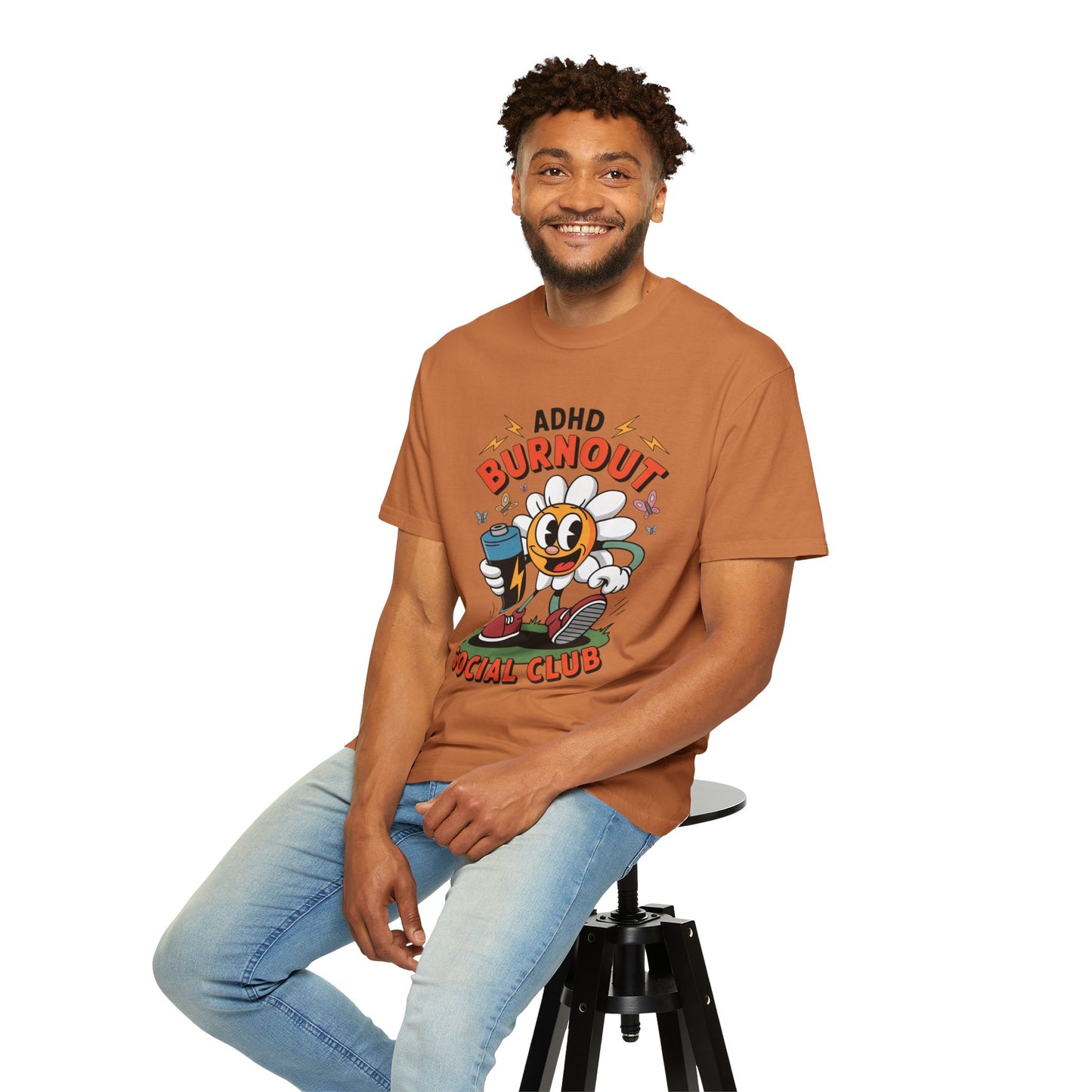ADHD Burnout Social Club Tee – Funny Retro Flower Character Shirt