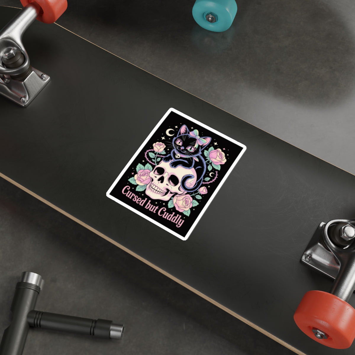 Cursed but Cuddly Cat Sticker – Die-Cut Vinyl Sticker