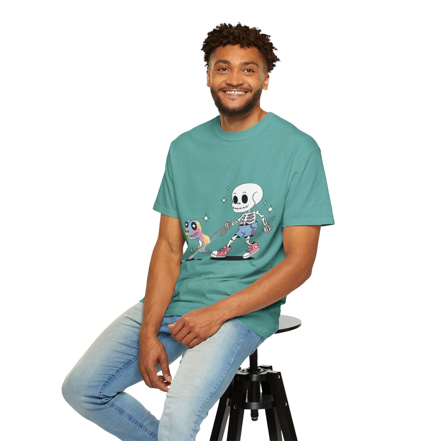 Dino Walk Tee – Skeleton Walking Rainbow Dinosaur Shirt