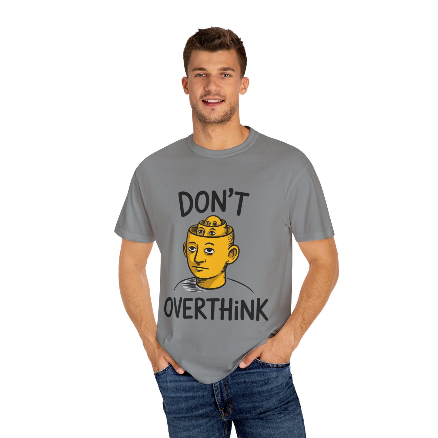 Don’t Overthink It Tee – Surreal Head Illustration Shirt