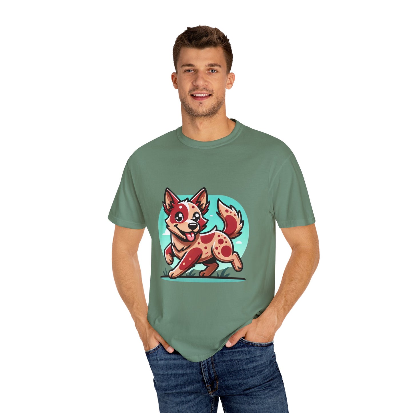 Playful Red Heeler Cartoon Dog T-Shirt – Comfort Colors Unisex Garment-Dyed Tee