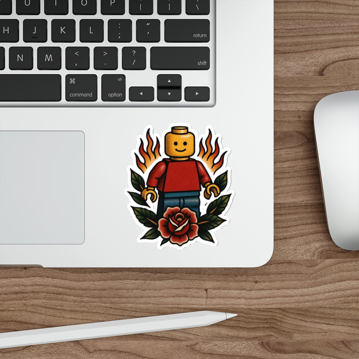 Lego-Inspired Flame Rose Sticker – Toy & Tattoo Mashup Vinyl Decal