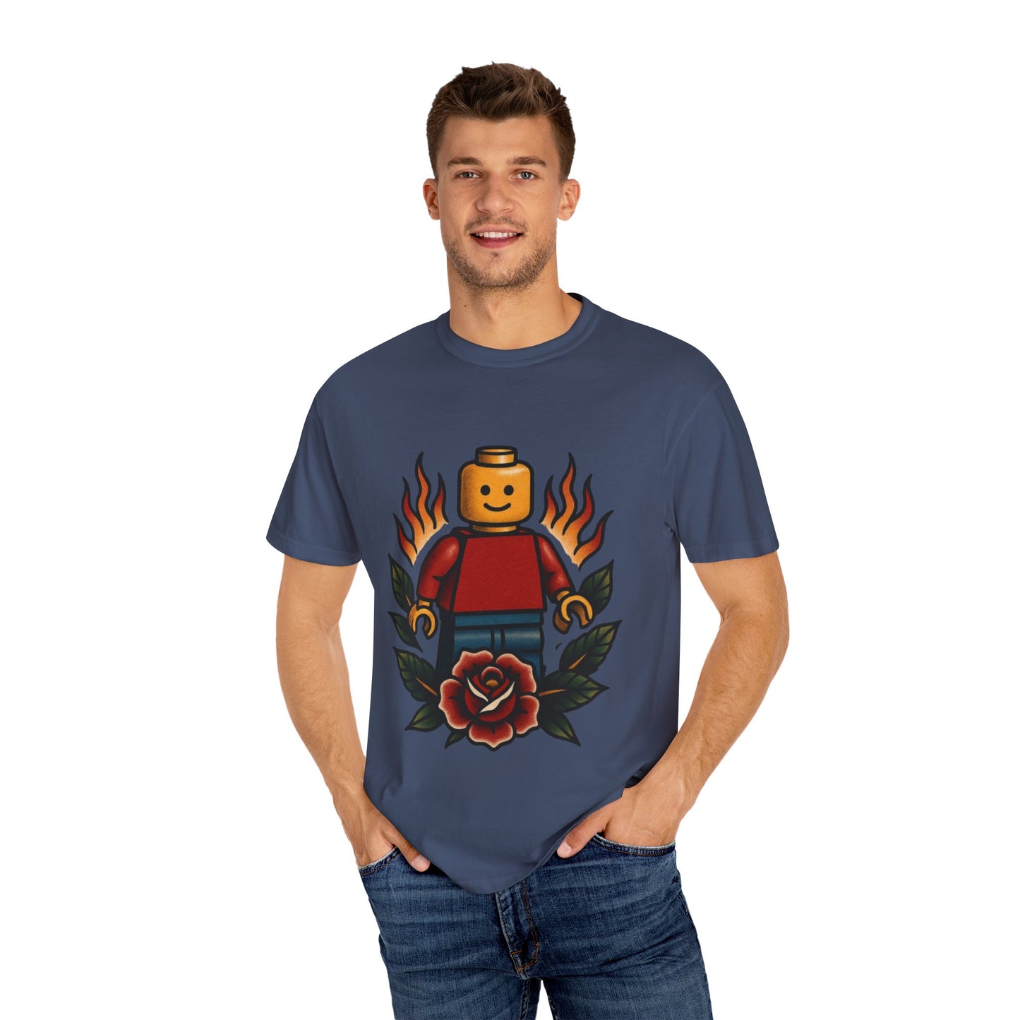 Lego Flame Rose Tattoo Tee – Comfort Colors Unisex Garment-Dyed T-Shirt