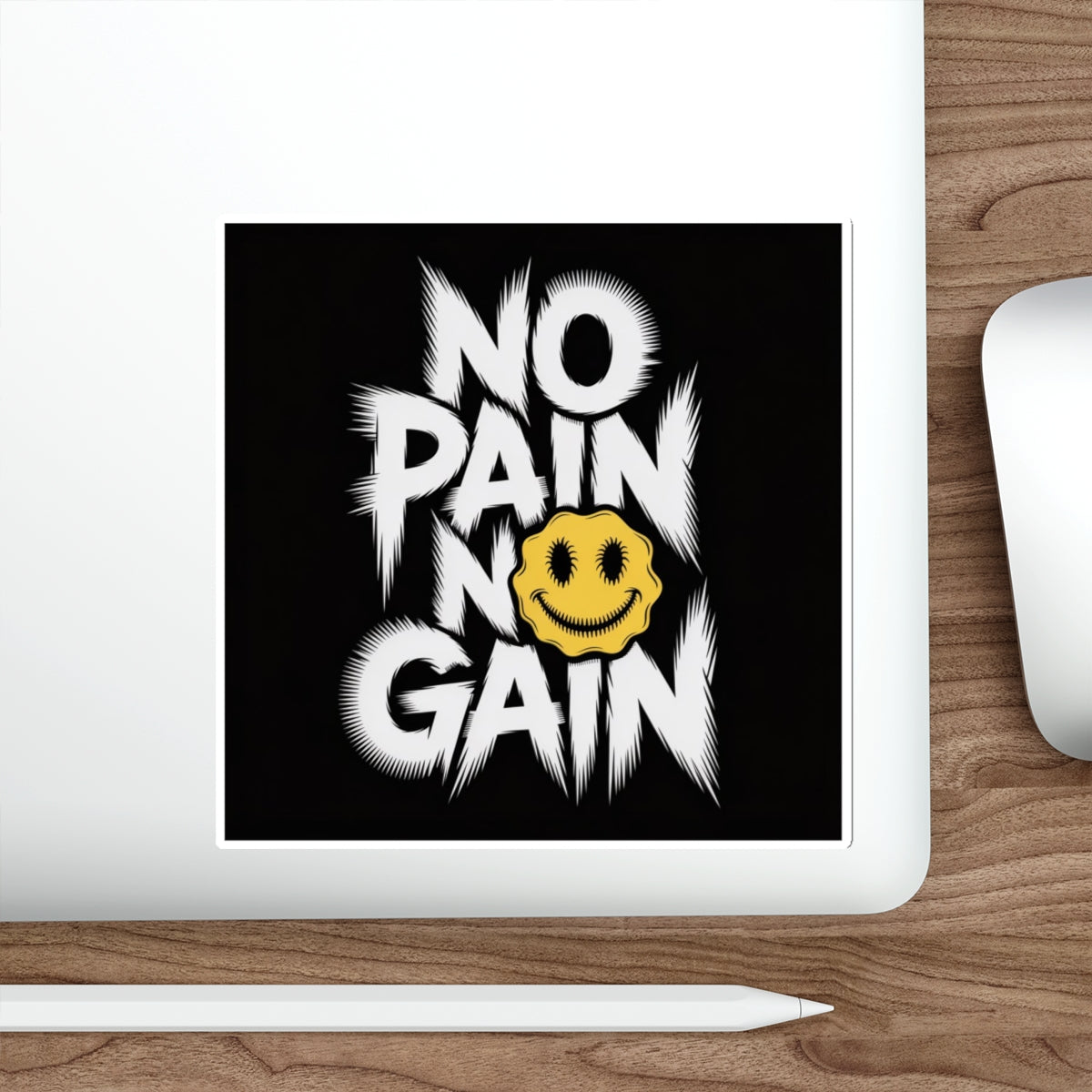 No Pain No Gain Smiley Sticker – Die-Cut Vinyl Sticker