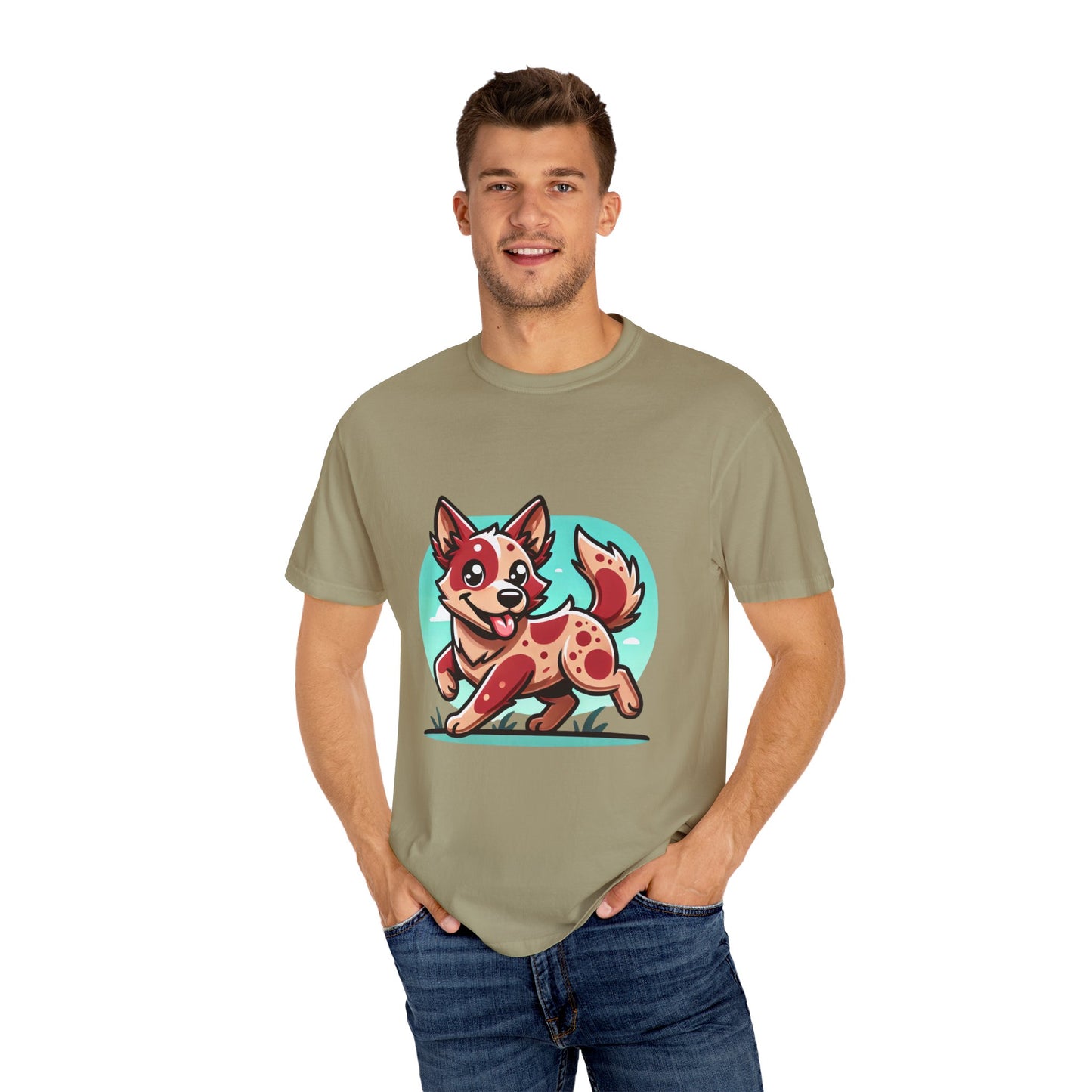 Playful Red Heeler Cartoon Dog T-Shirt – Comfort Colors Unisex Garment-Dyed Tee
