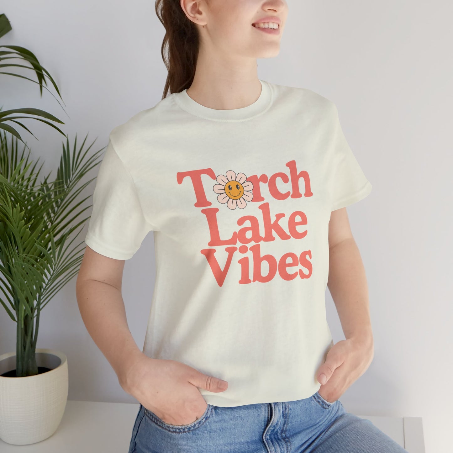 Torch Lake Vibes T-Shirt – Women’s Michigan Lake Life Tee with Floral Design, Summer Boating Shirt