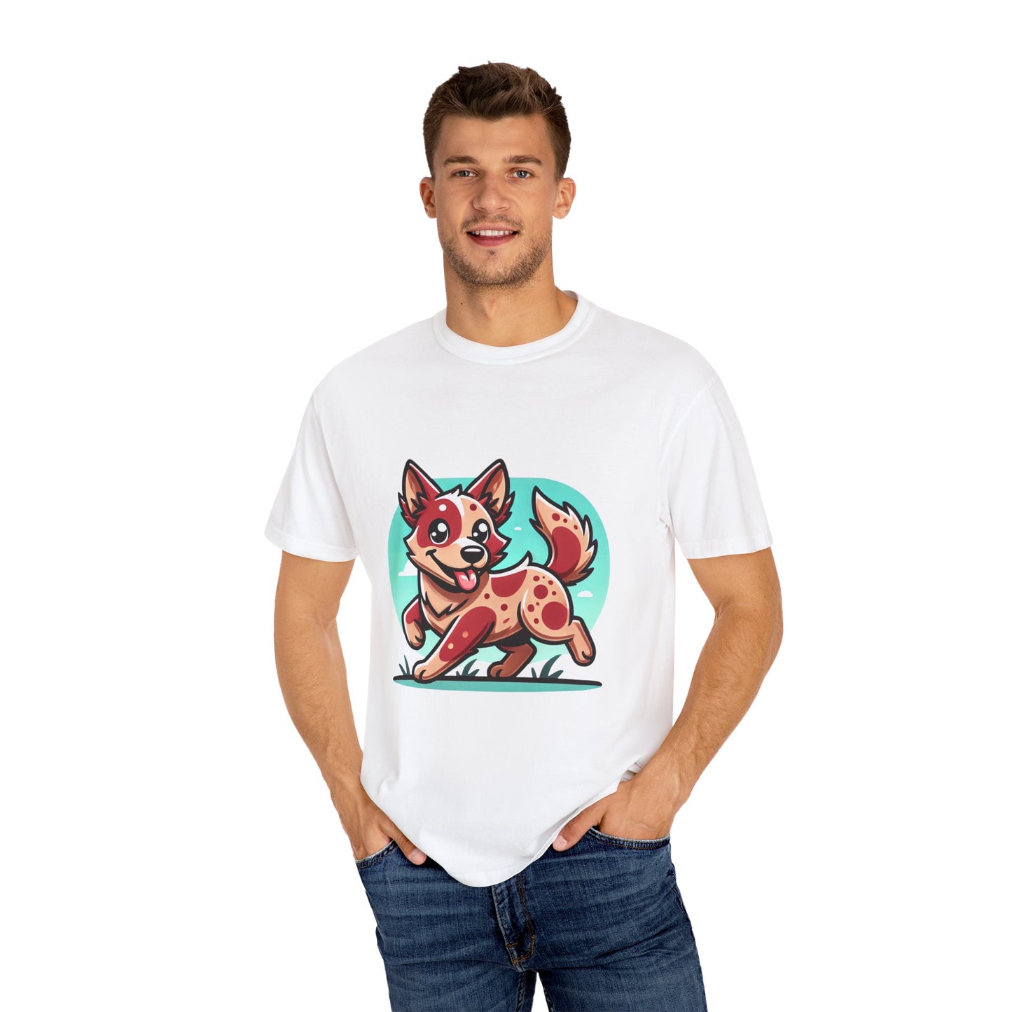 Playful Red Heeler Cartoon Dog T-Shirt – Comfort Colors Unisex Garment-Dyed Tee