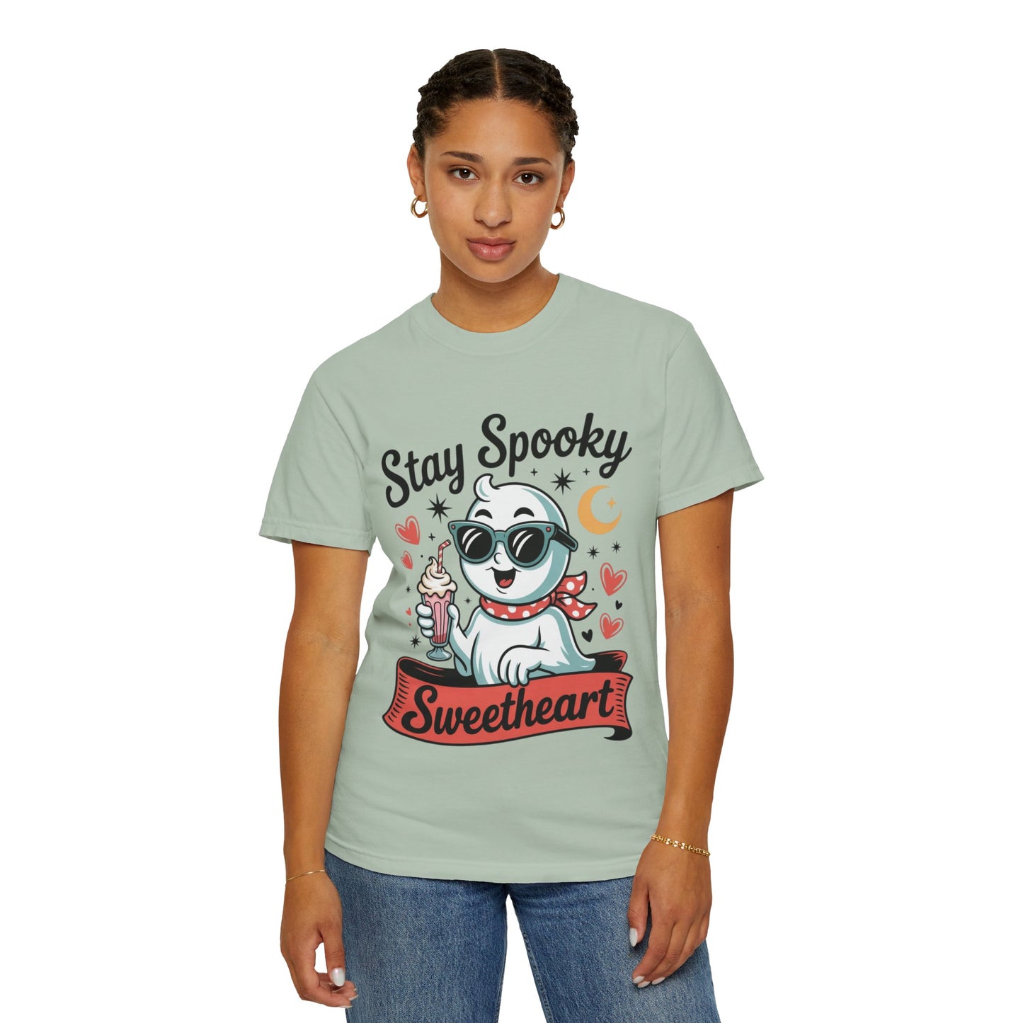 Stay Spooky Sweetheart Tee – Retro Ghost Milkshake Comfort Colors T-Shirt