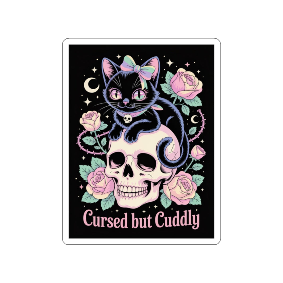 Cursed but Cuddly Cat Sticker – Die-Cut Vinyl Sticker