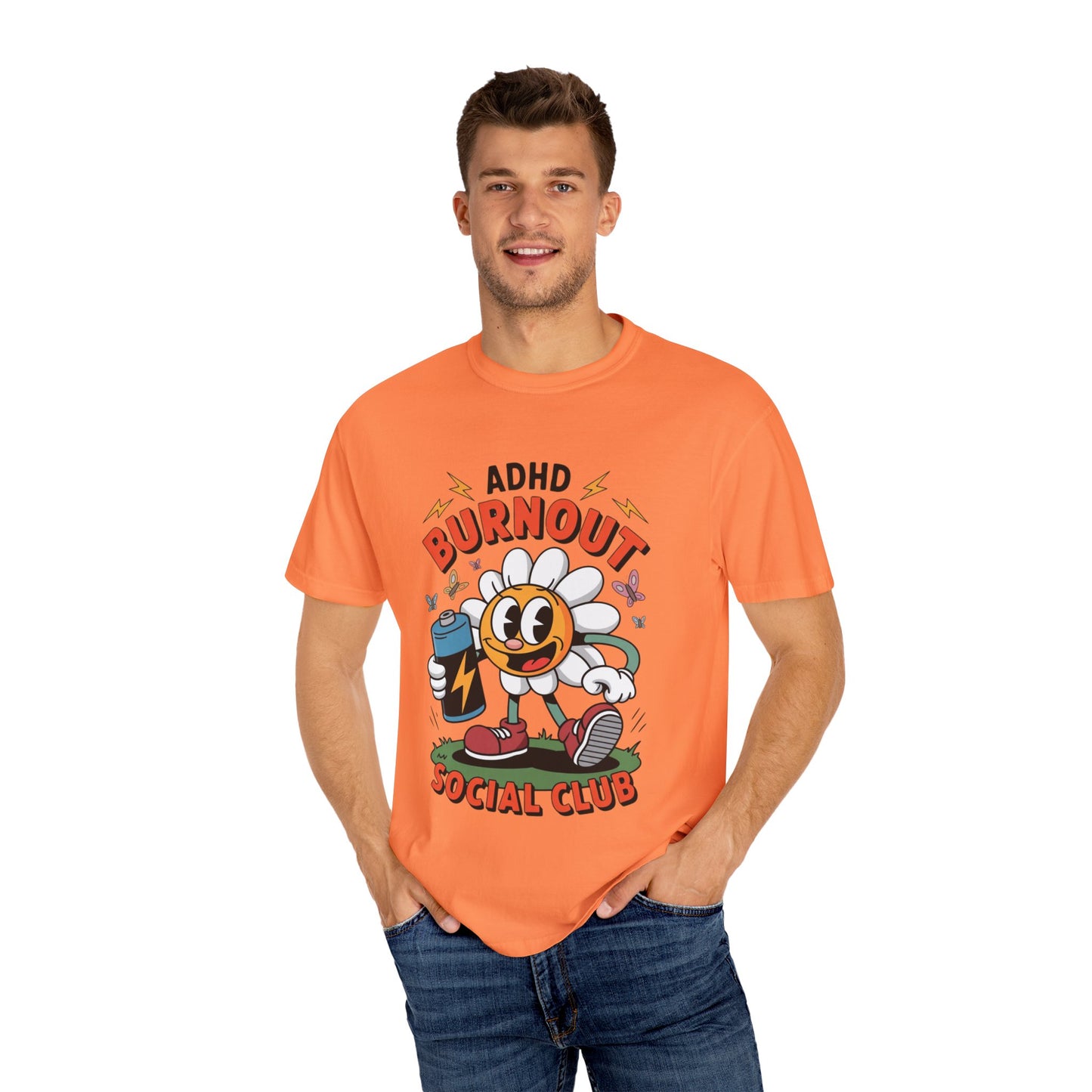 ADHD Burnout Social Club Tee – Funny Retro Flower Character Shirt