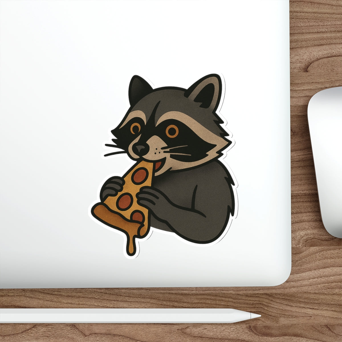 Pizza Raccoon Sticker – Mischievous Tattoo Style Vinyl Decal