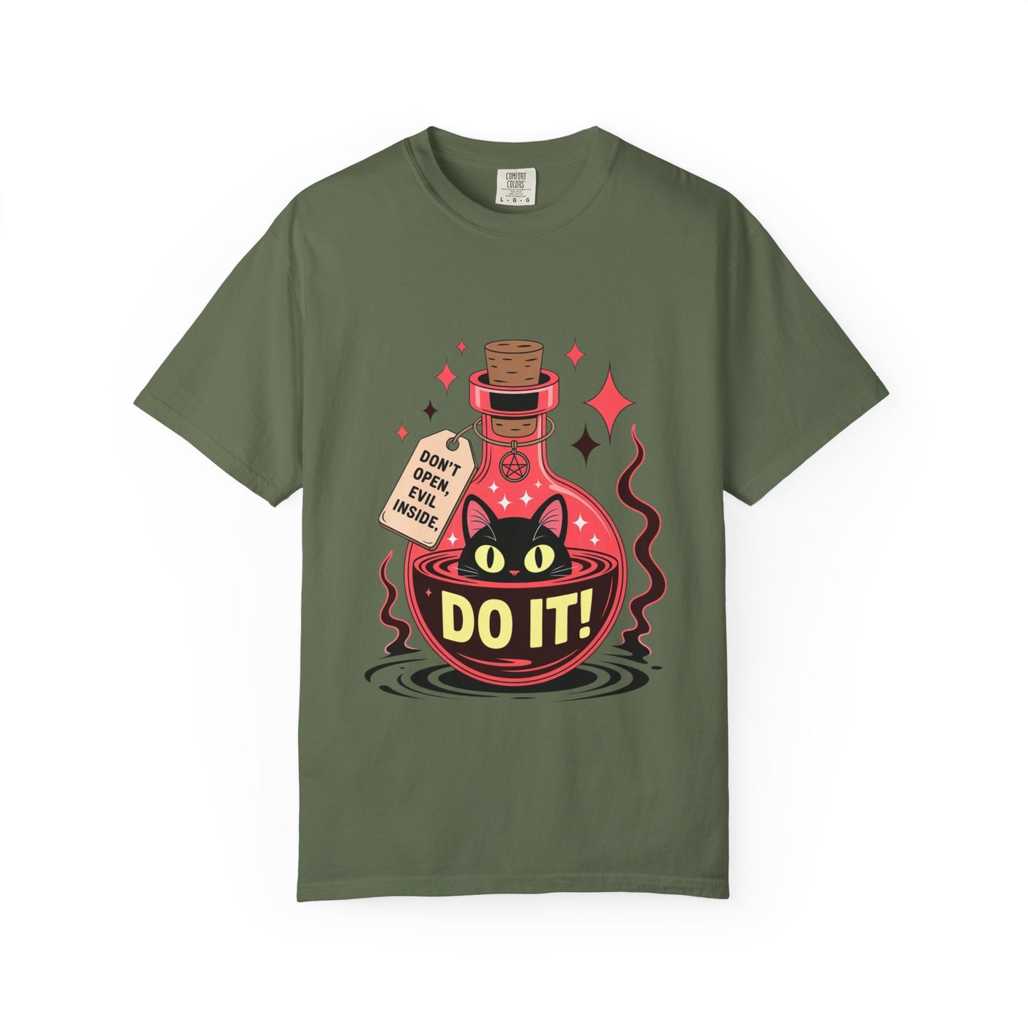 Evil Cat Potion Tee – Gothic Bottle Familiar Comfort Colors T-Shirt