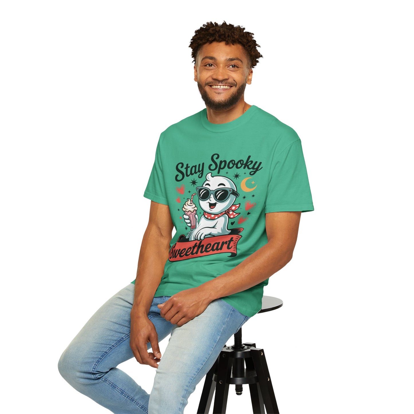 Stay Spooky Sweetheart Tee – Retro Ghost Milkshake Comfort Colors T-Shirt