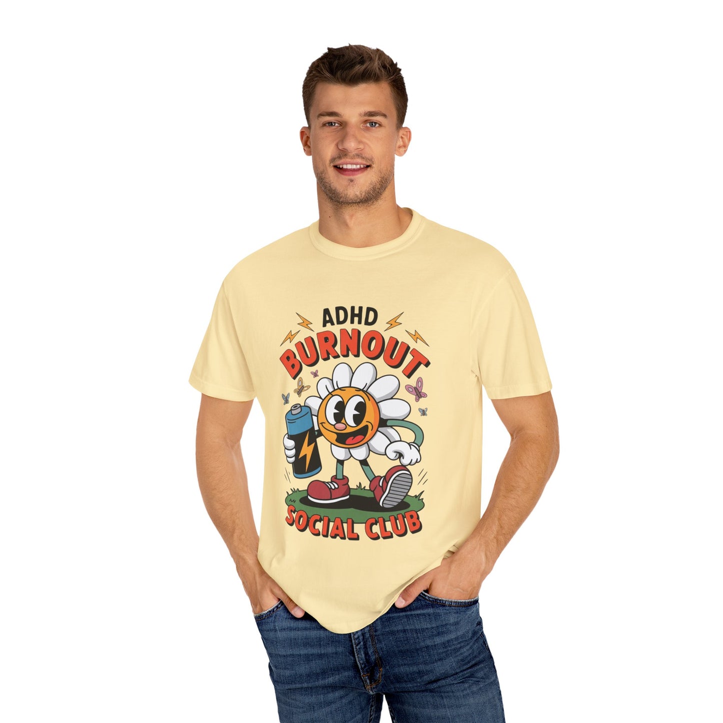 ADHD Burnout Social Club Tee – Funny Retro Flower Character Shirt