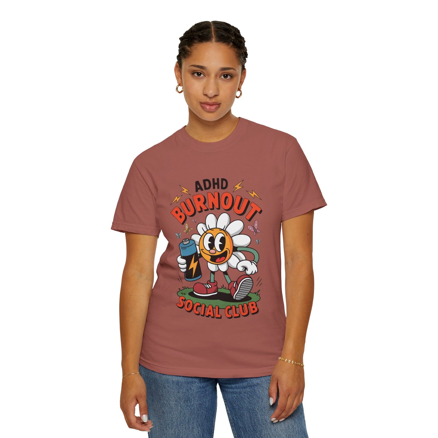 ADHD Burnout Social Club Tee – Funny Retro Flower Character Shirt