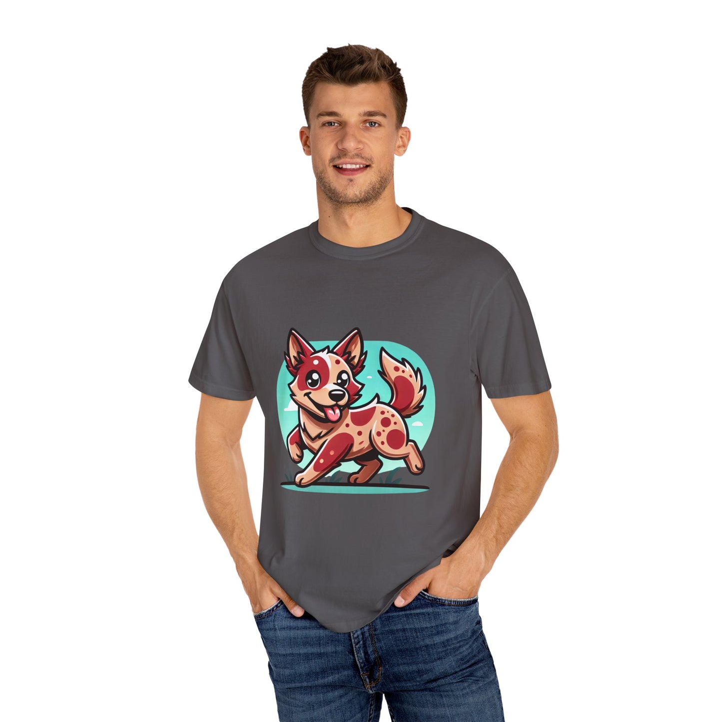 Playful Red Heeler Cartoon Dog T-Shirt – Comfort Colors Unisex Garment-Dyed Tee