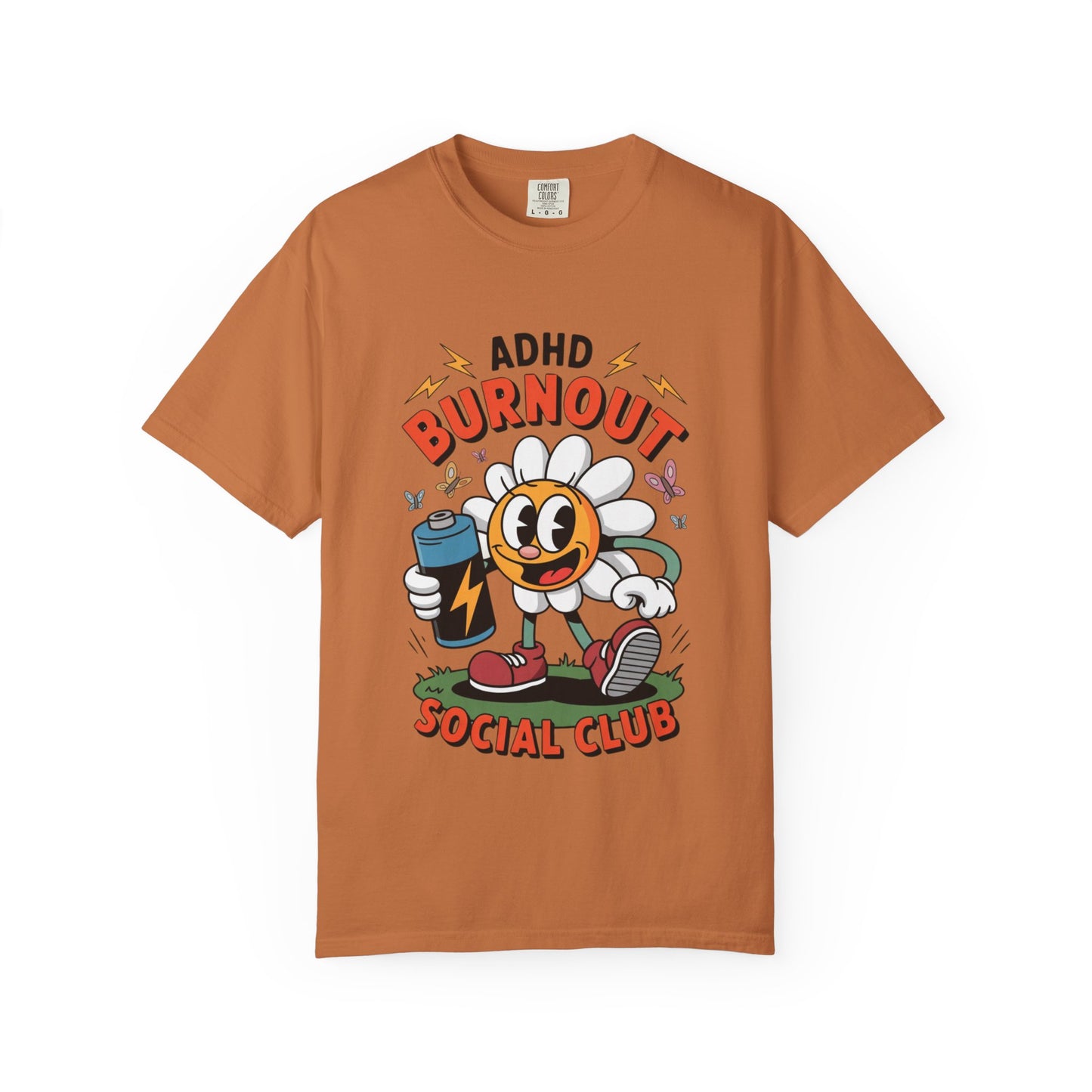 ADHD Burnout Social Club Tee – Funny Retro Flower Character Shirt