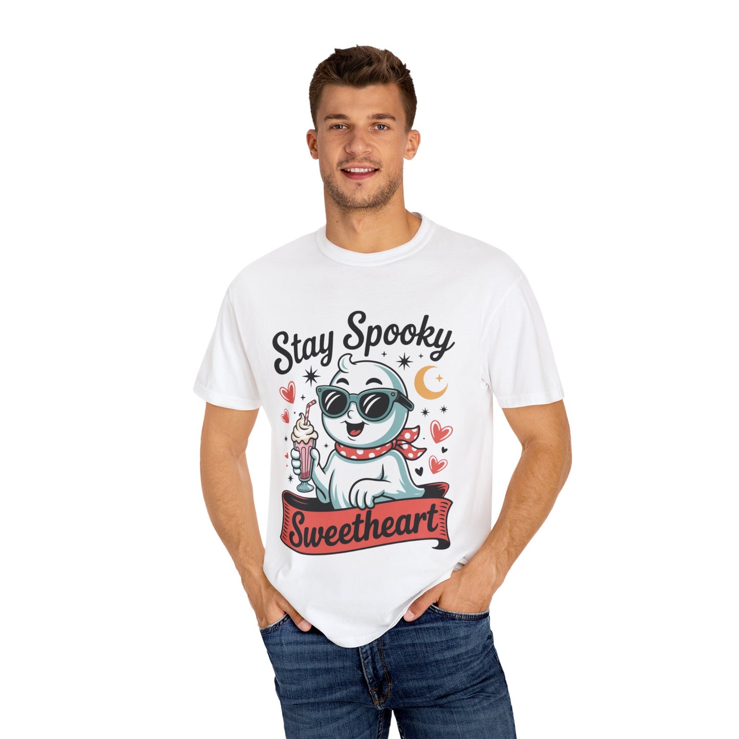 Stay Spooky Sweetheart Tee – Retro Ghost Milkshake Comfort Colors T-Shirt