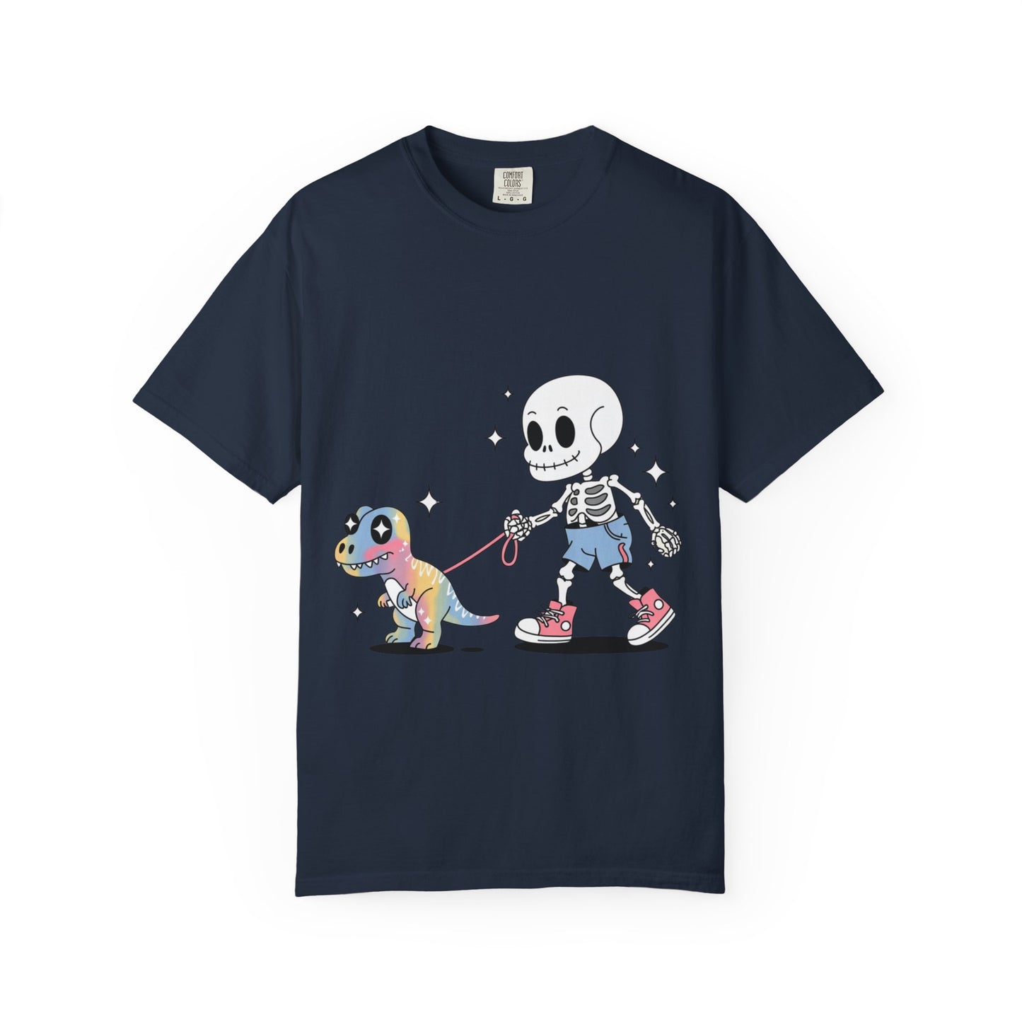 Dino Walk Tee – Skeleton Walking Rainbow Dinosaur Shirt