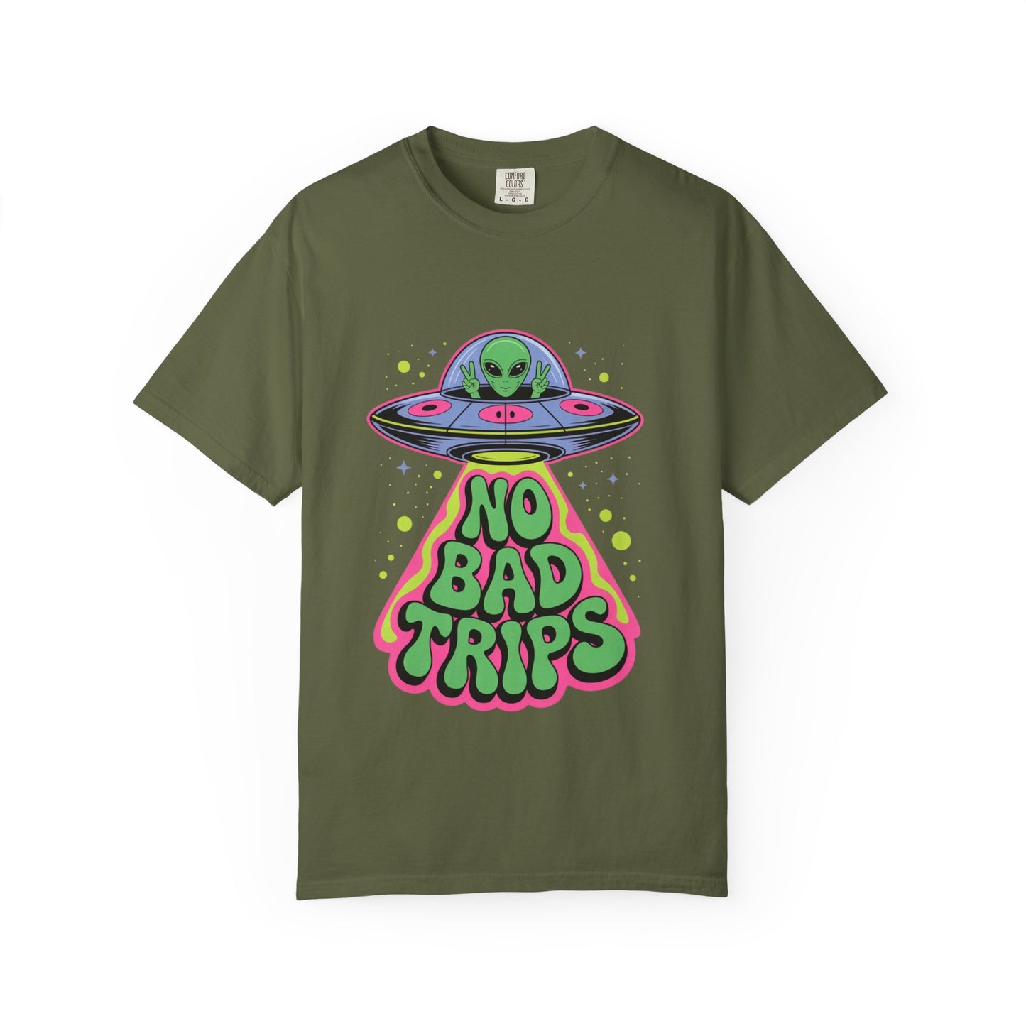 No Bad Trips Alien Tee – Psychedelic UFO Comfort Colors Shirt